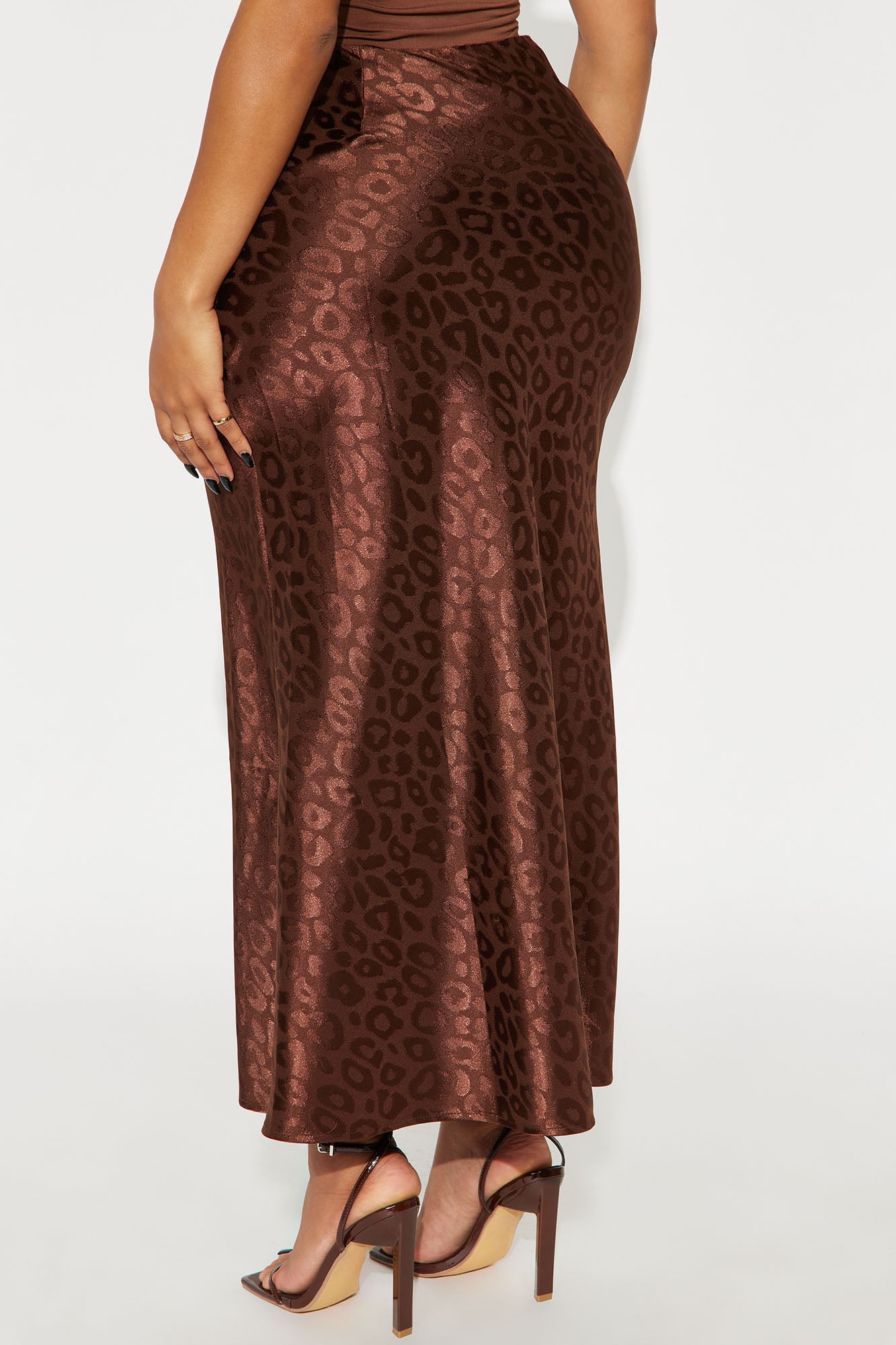 Cleo Leopard Satin Maxi Skirt - Chocolate
