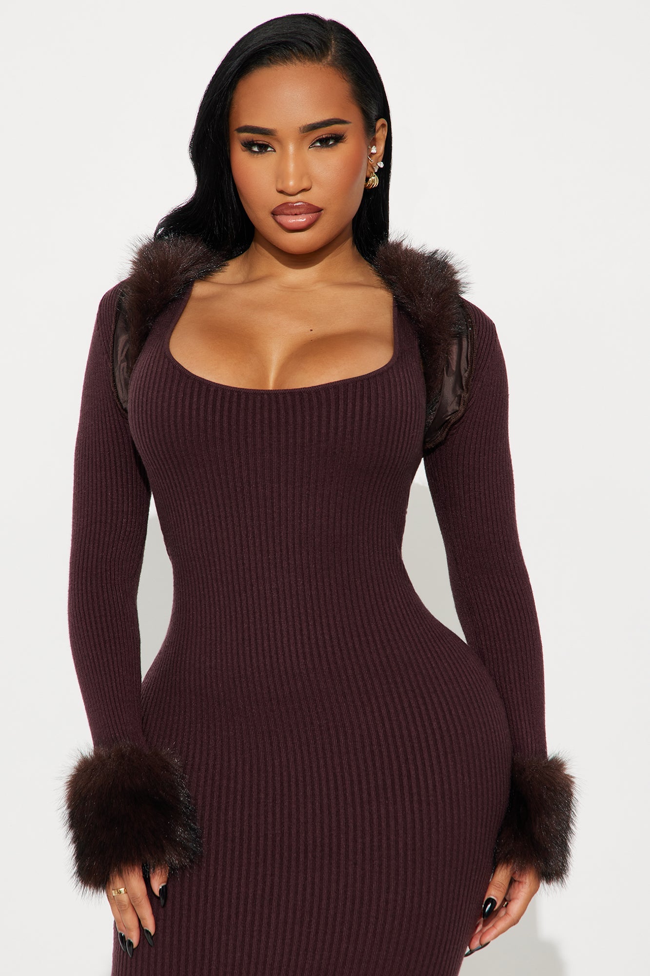 Fuzzy Signal Maxi Dress Set - Chocolate
