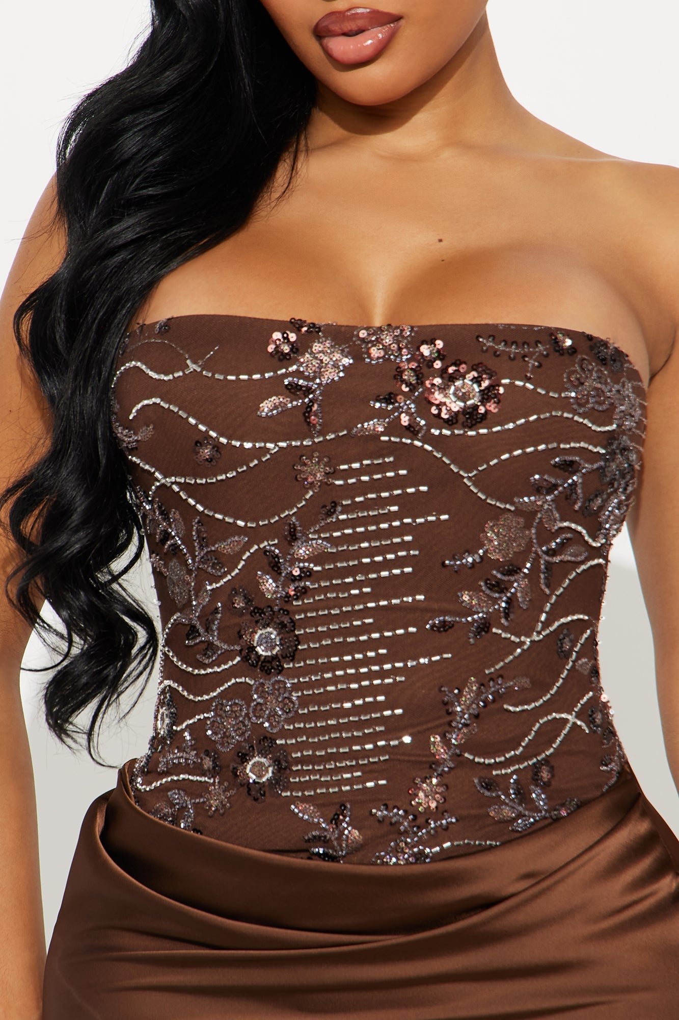 Obviously Glam Embellished Maxi Gown - Brown