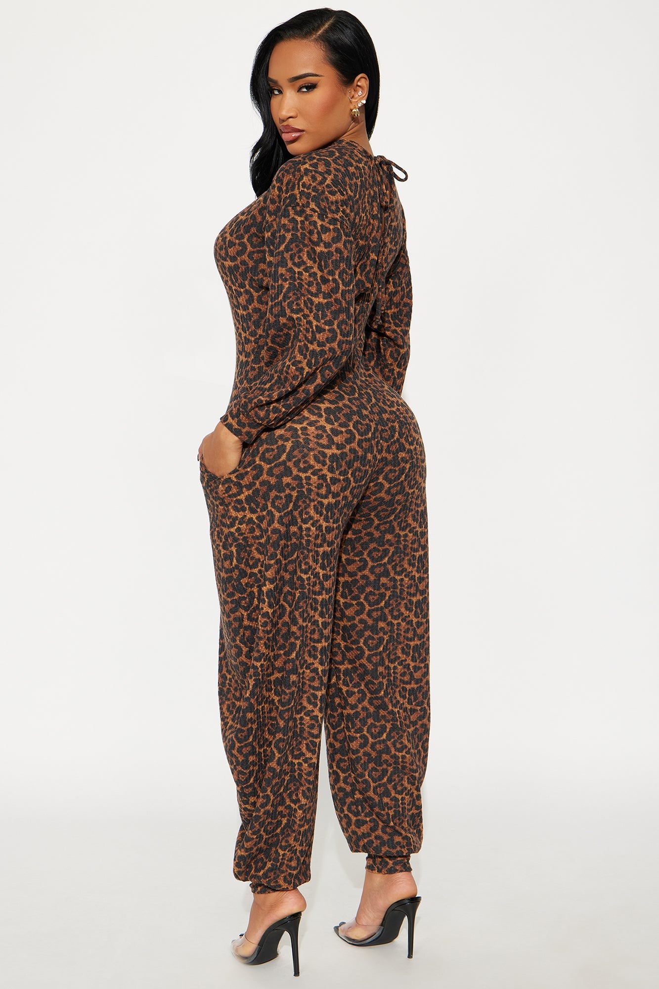 Let's Chill Leopard Barrel Wide Leg Jumpsuit - Brown/combo