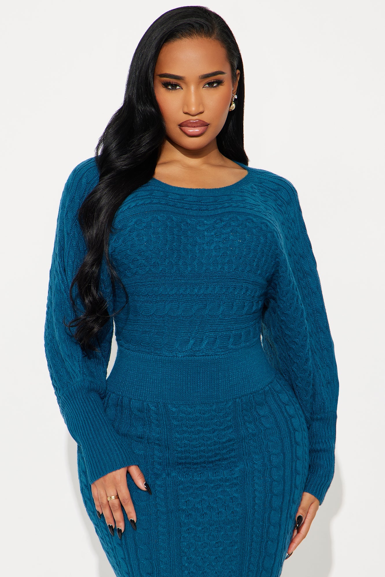 Santana Long Sleeve Sweater Midi Dress - Teal