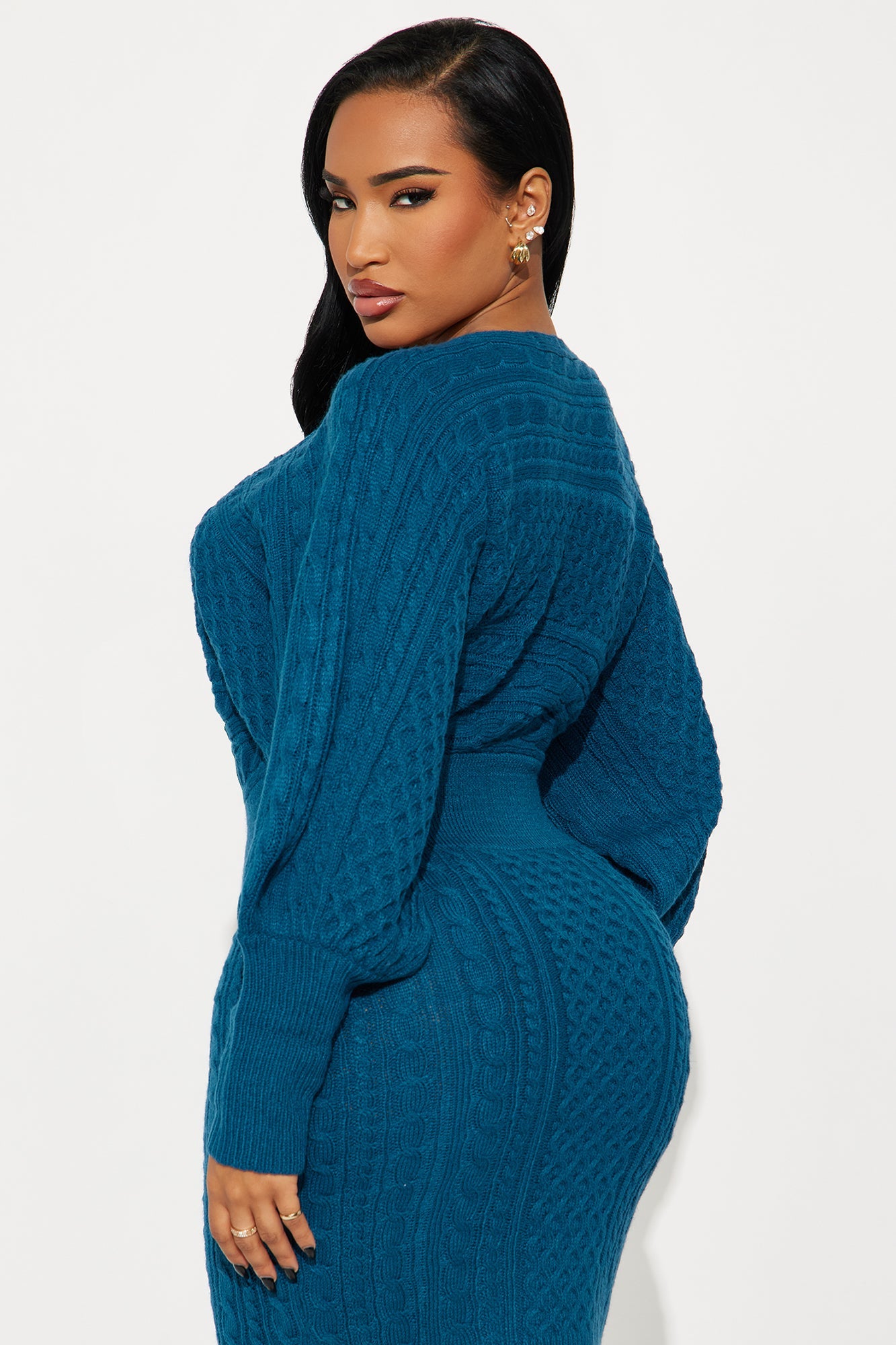Santana Long Sleeve Sweater Midi Dress - Teal