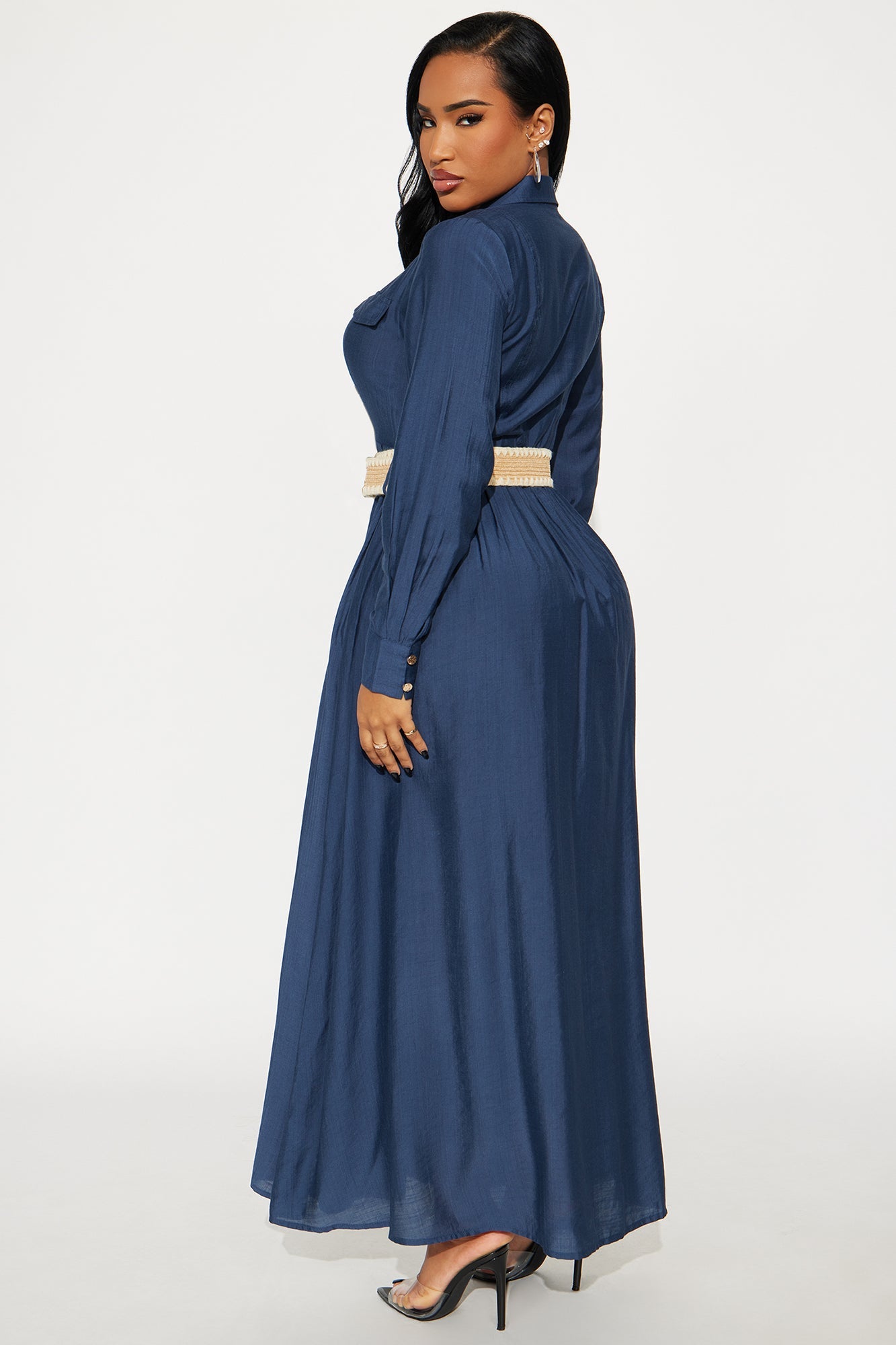 Laurel Linen Long Sleeve Maxi Shirt Dress - Navy