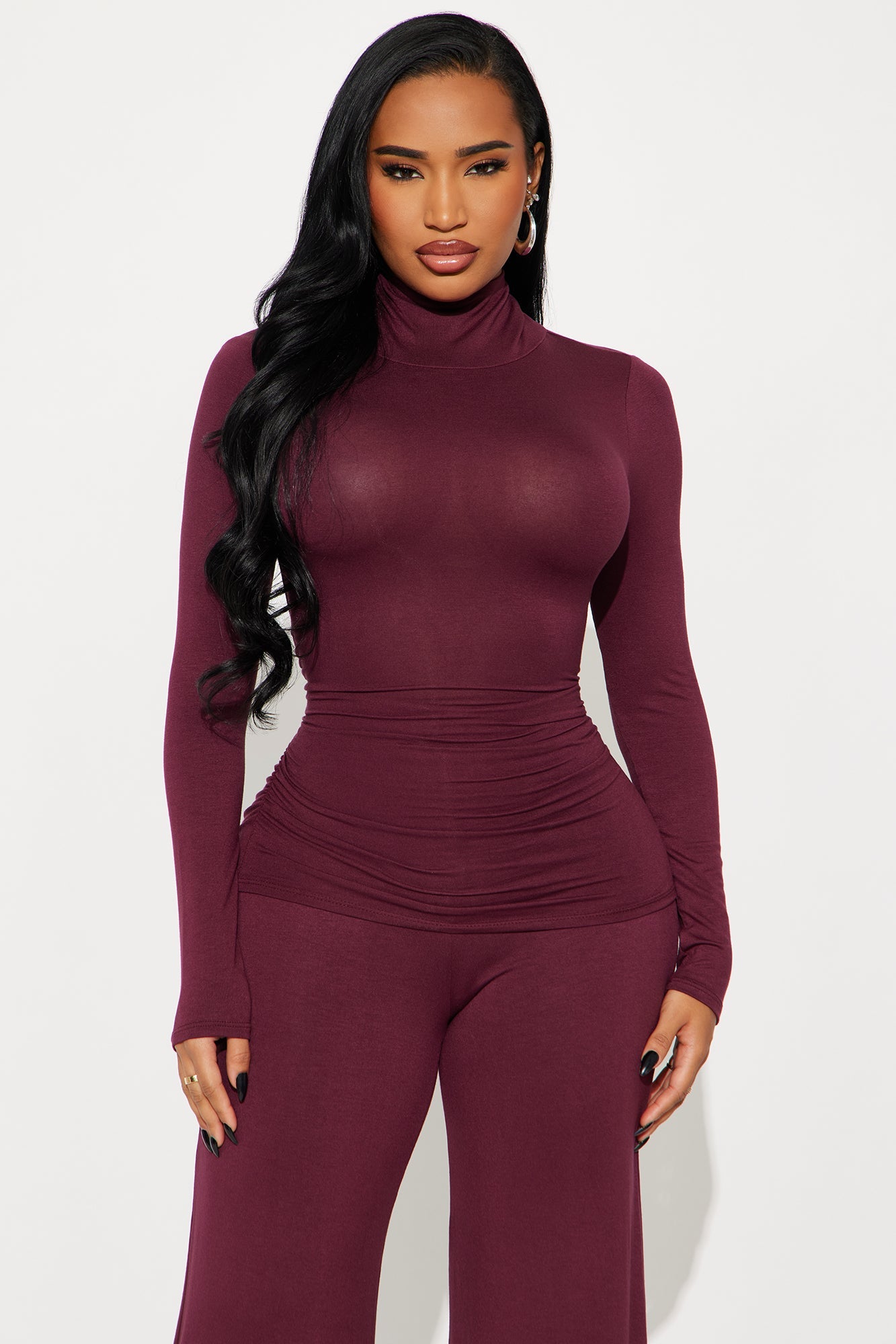 Keep It Simple High Neck Pant Set - Wine