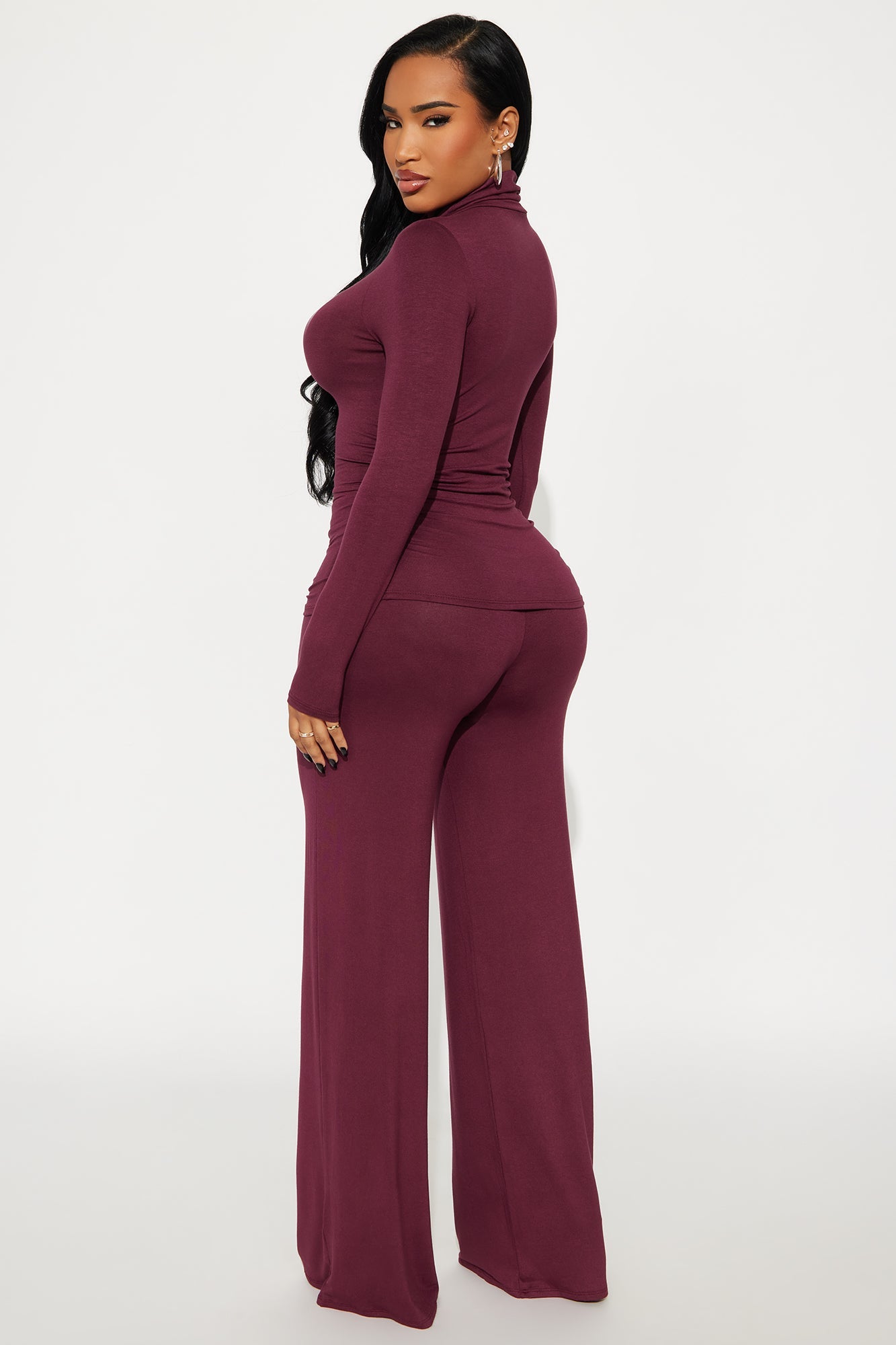 Keep It Simple High Neck Pant Set - Wine