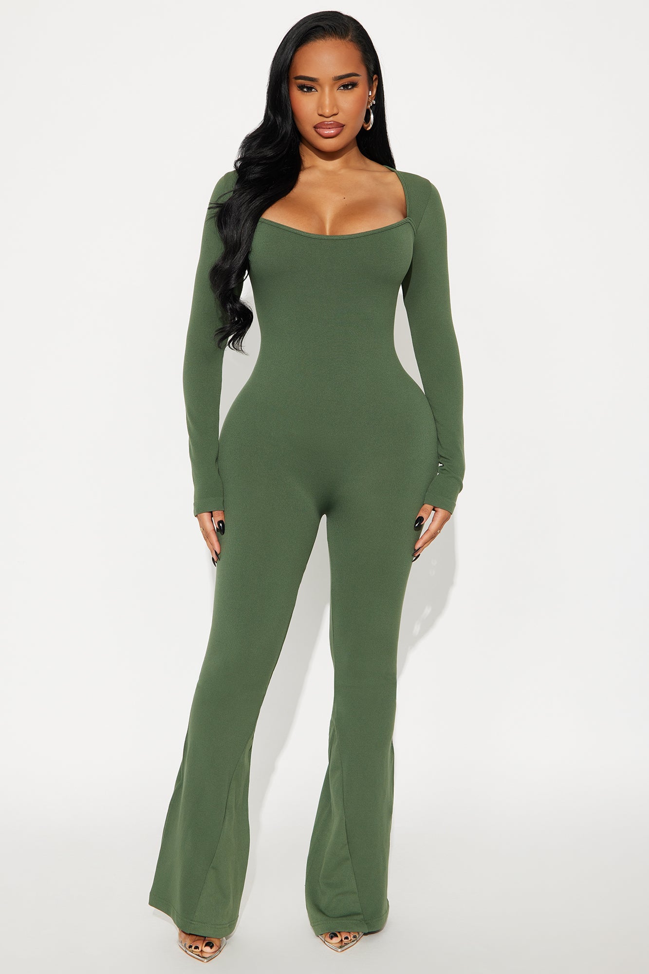 Come With Me Seamless Flare Jumpsuit - Olive