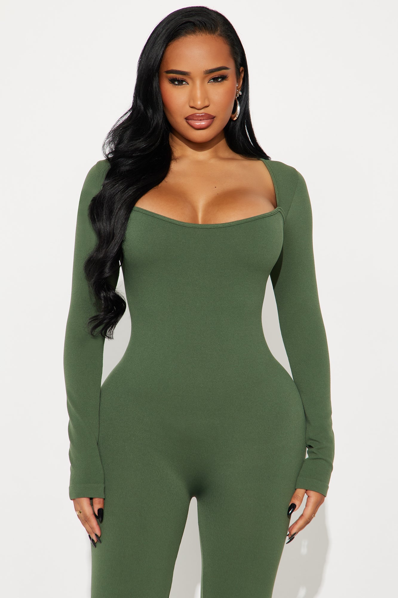 Come With Me Seamless Flare Jumpsuit - Olive