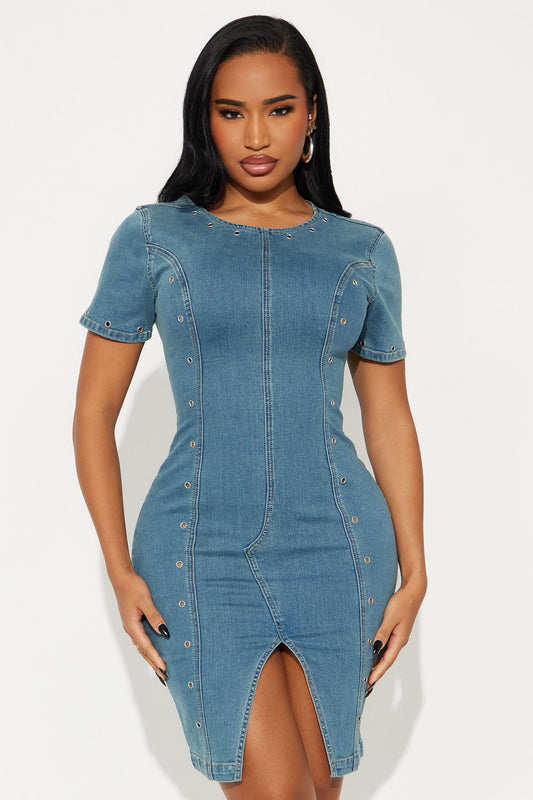 Diana Denim Short Sleeve Midi Dress - Blue Wash