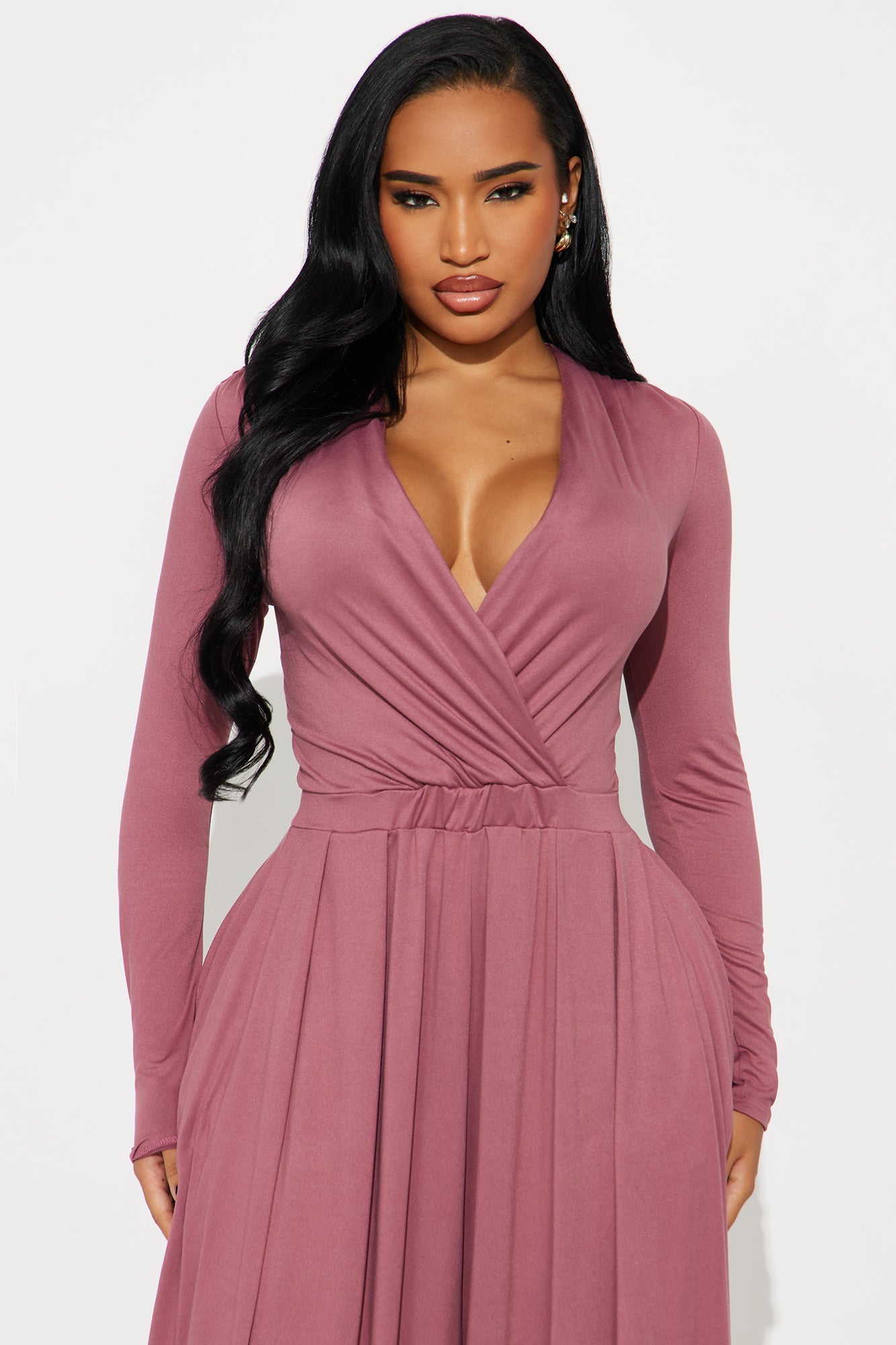 Raelynn Balloon Leg Long Sleeve Jumpsuit - Mauve