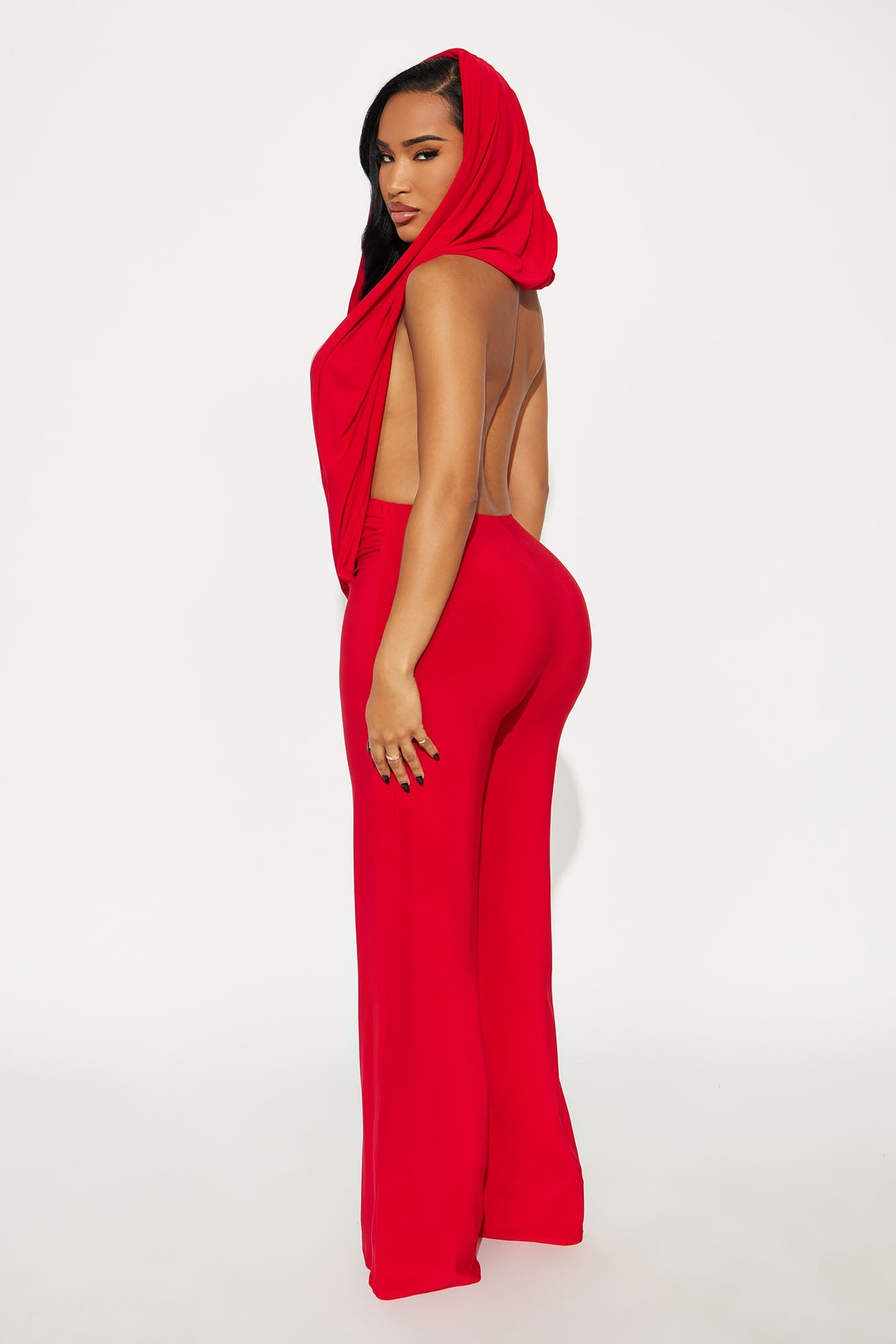 Mila Hooded Cowl Jumpsuit - Red