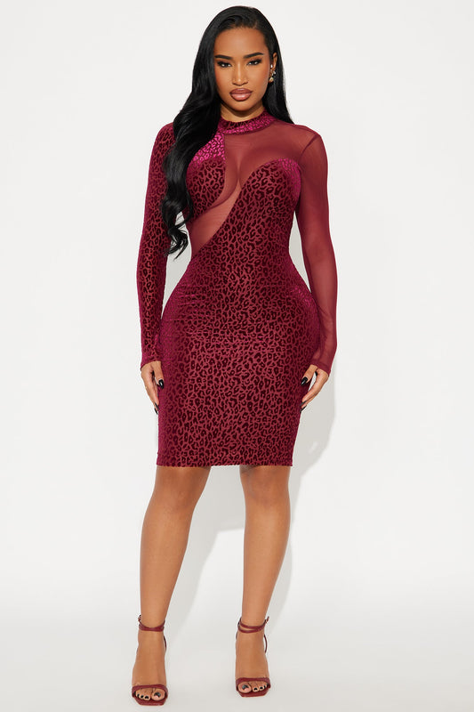 Where's My Gloss Mesh Midi Dress - Burgundy