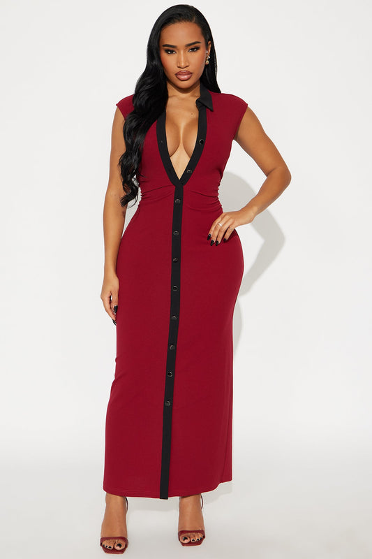 Stella Contrast Maxi Dress - Burgundy