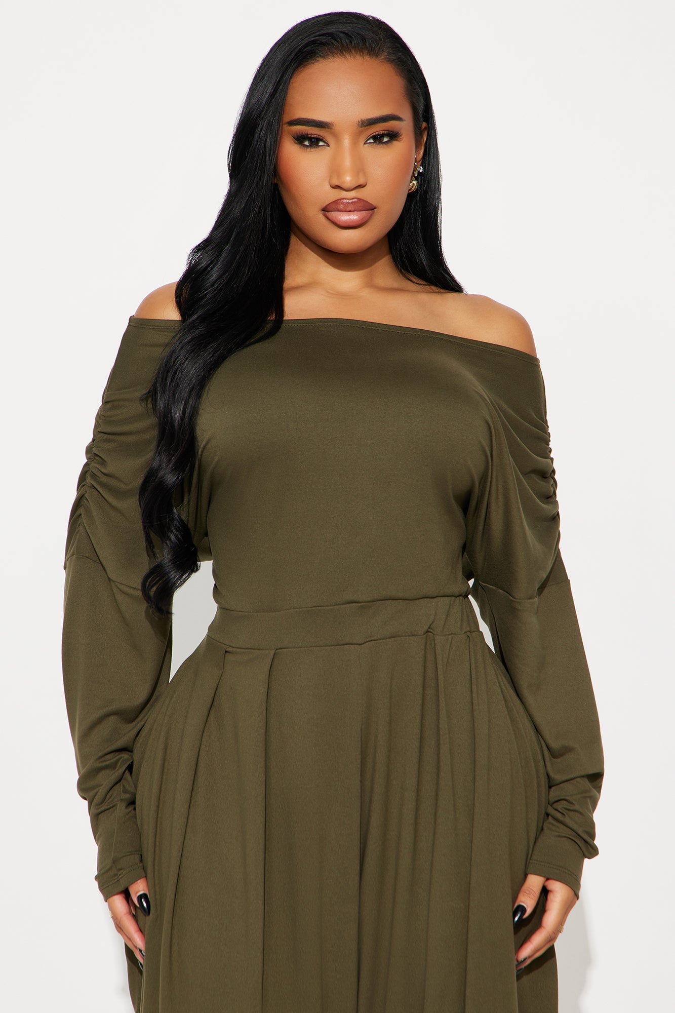 Jessie Balloon Leg Off Shoulder Jumpsuit - Olive