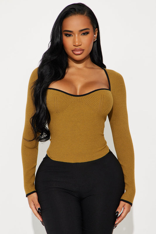 Cozy Inside Contrast Sweater Top - Olive/combo