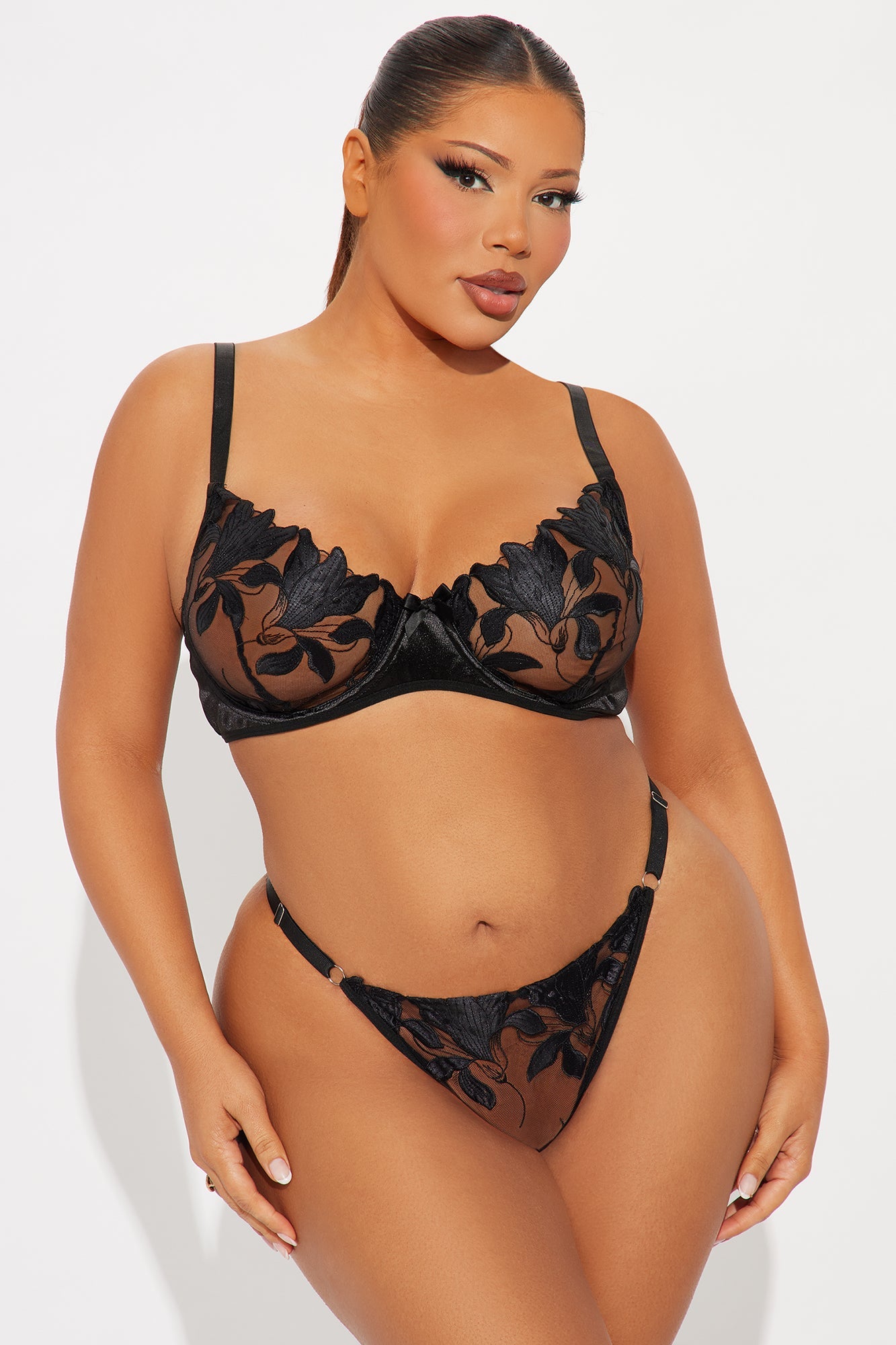 Kelly Embroidered Mesh 2 Piece Set - Black