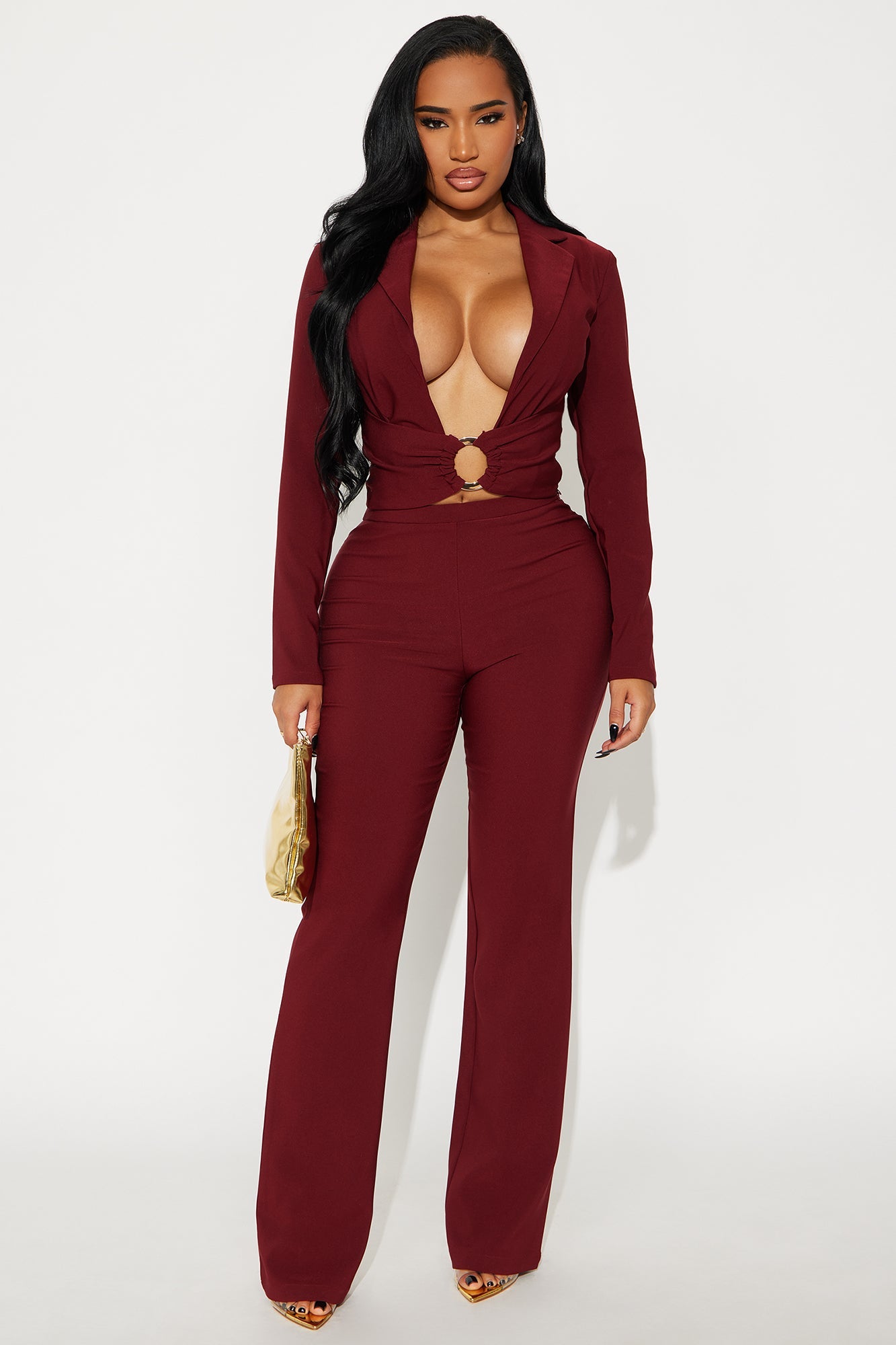 Claire Blazer Pant Set - Burgundy
