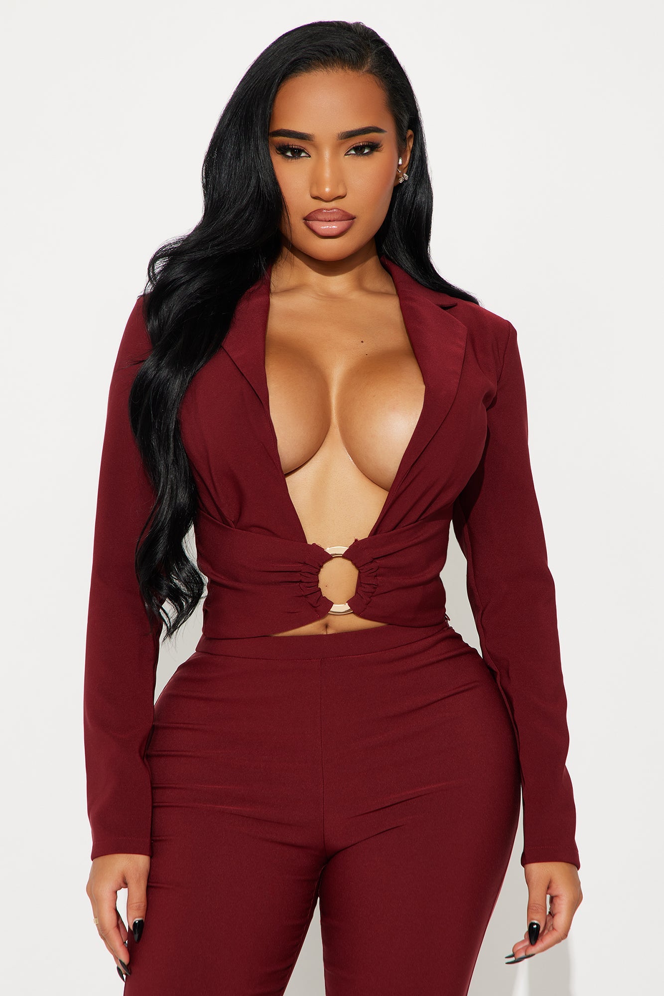 Claire Blazer Pant Set - Burgundy