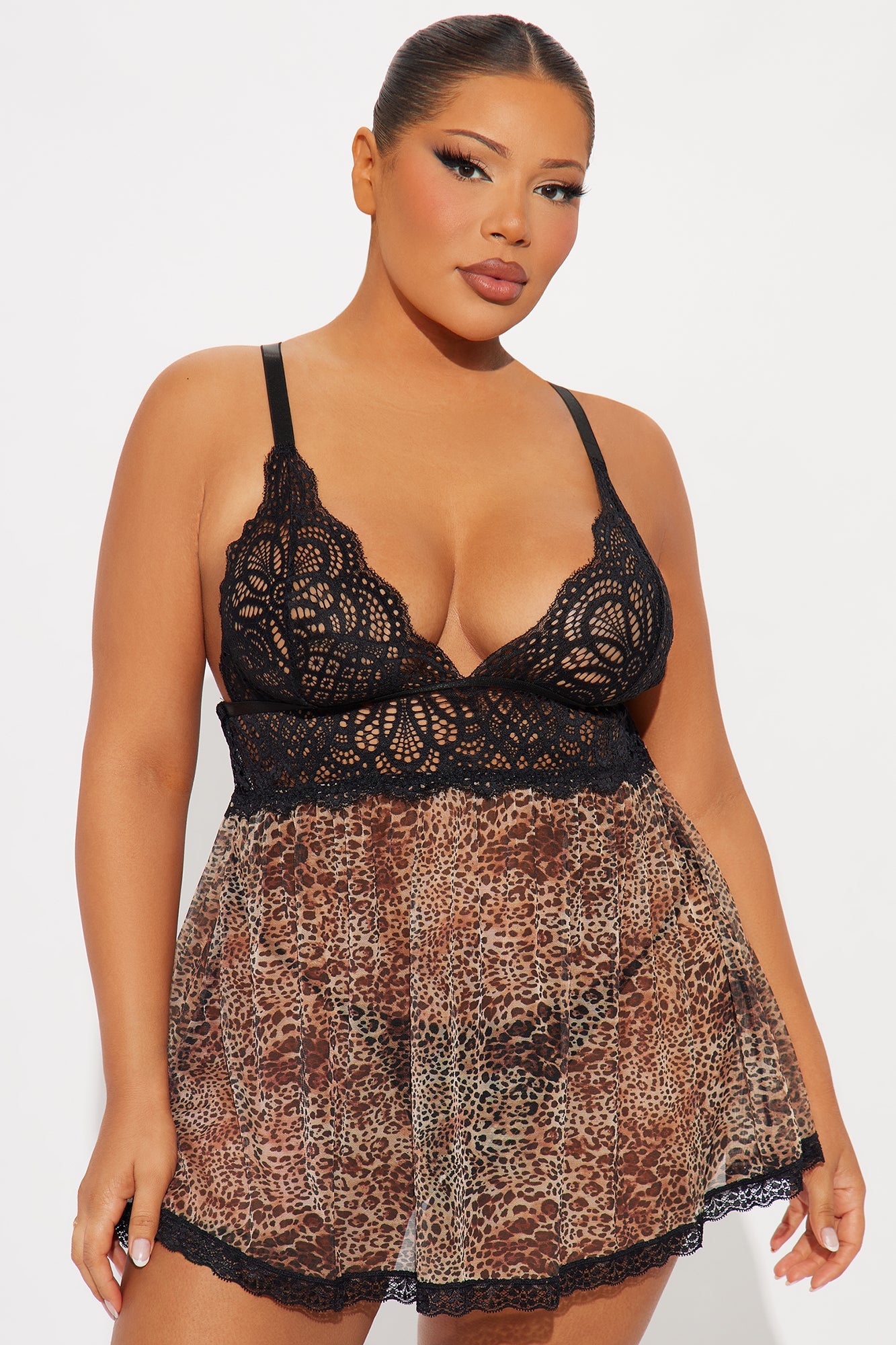 Dare To Compare Leopard Mesh Babydoll - Black/combo
