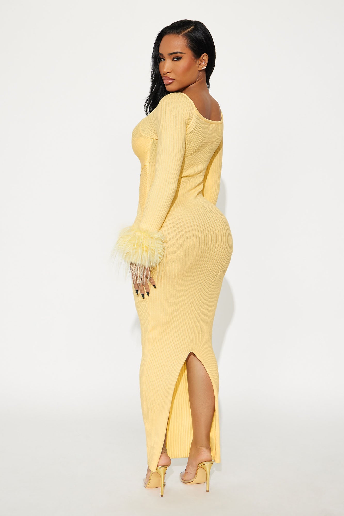 Cozy Plots Off Shoulder Maxi Dress - Butter Yellow