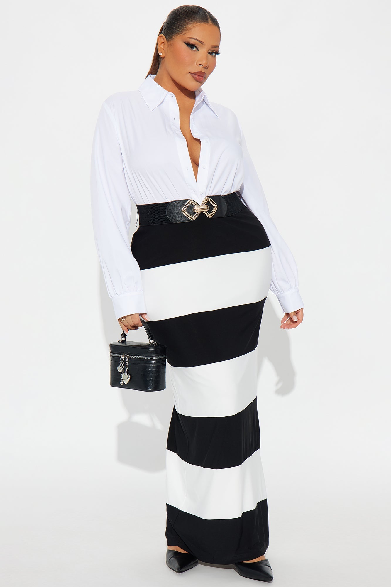 Office Threat Striped Maxi Dress - White/Black