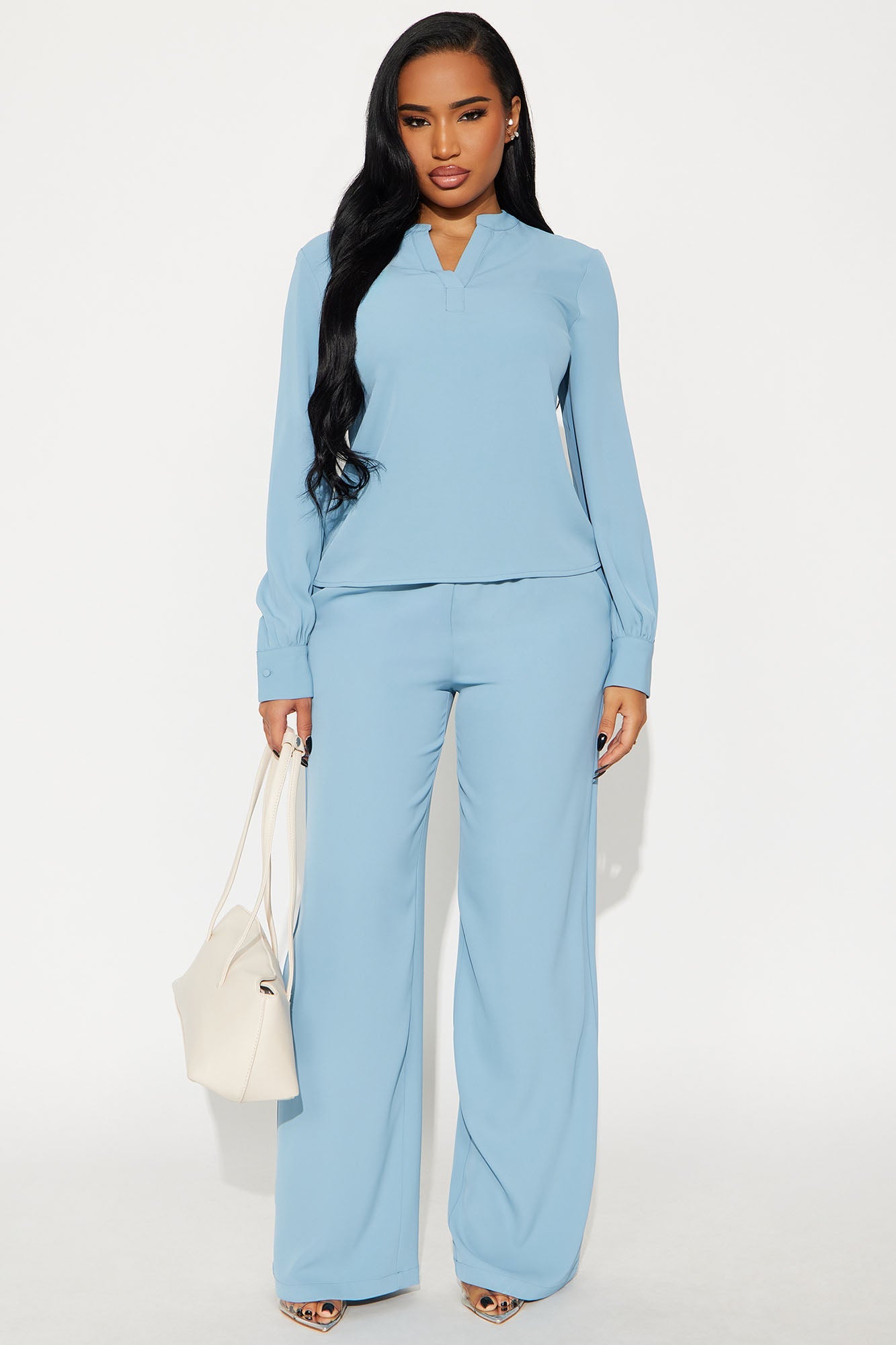 So Chic Wide leg Pant Set - Slate Blue
