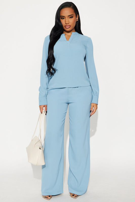 So Chic Wide leg Pant Set - Slate Blue