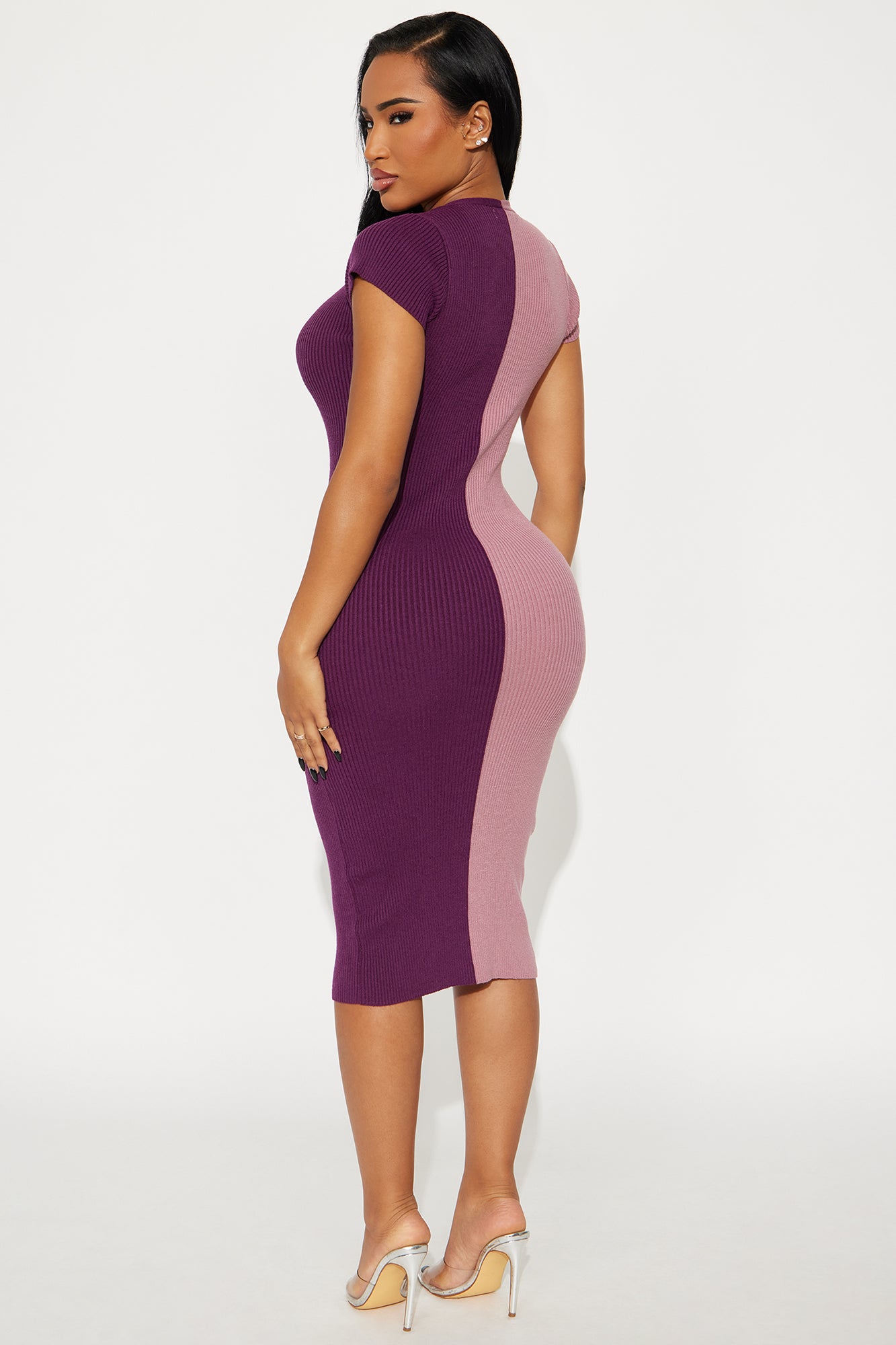 Tied Together Colorblock Sweater Midi Dress - Plum