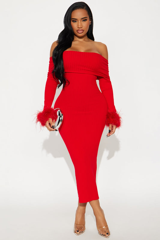 Legally Perfect Ribbed Midi Dress - Red