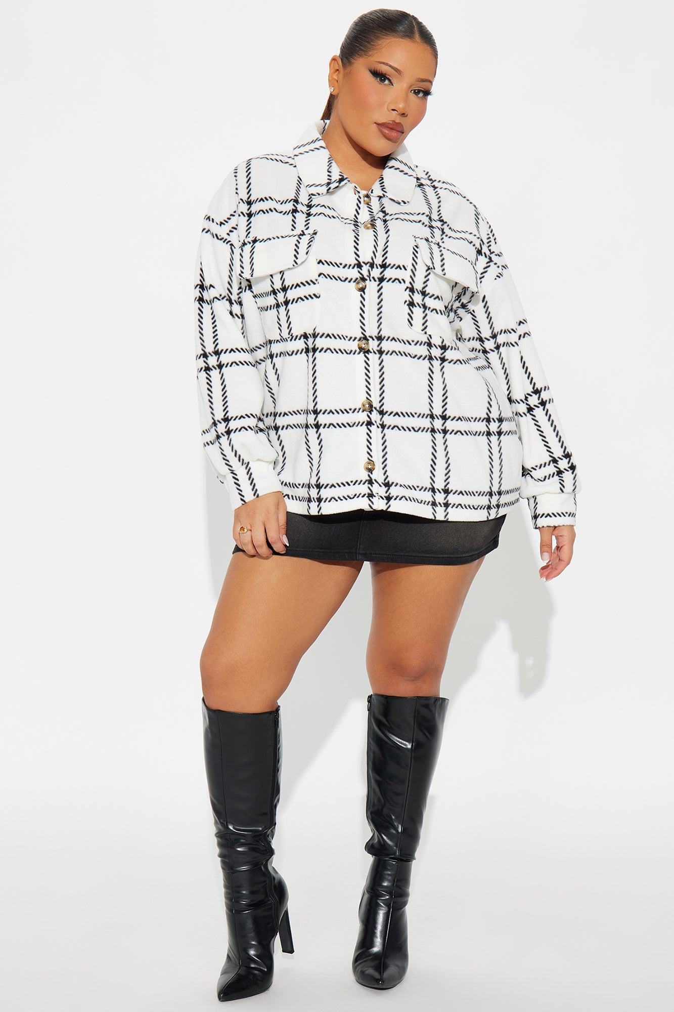 Jessica Plaid Shacket - Black/White