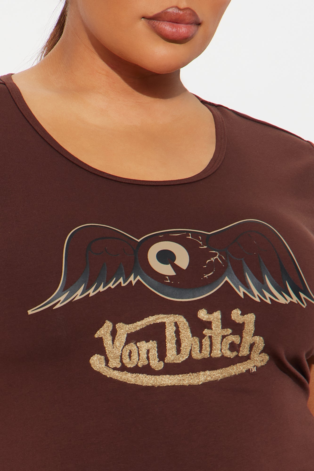 Von Dutch Wings T Shirt Mini Dress - Brown