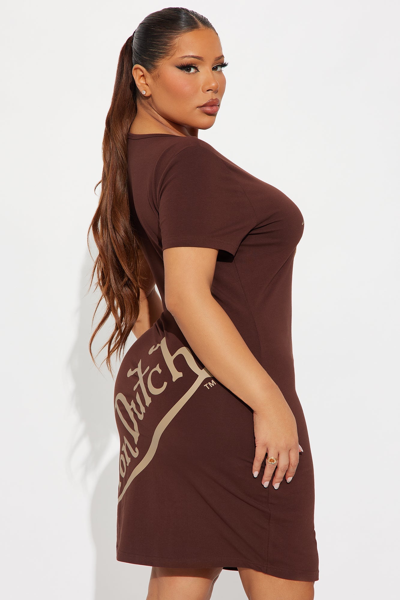 Von Dutch Wings T Shirt Mini Dress - Brown