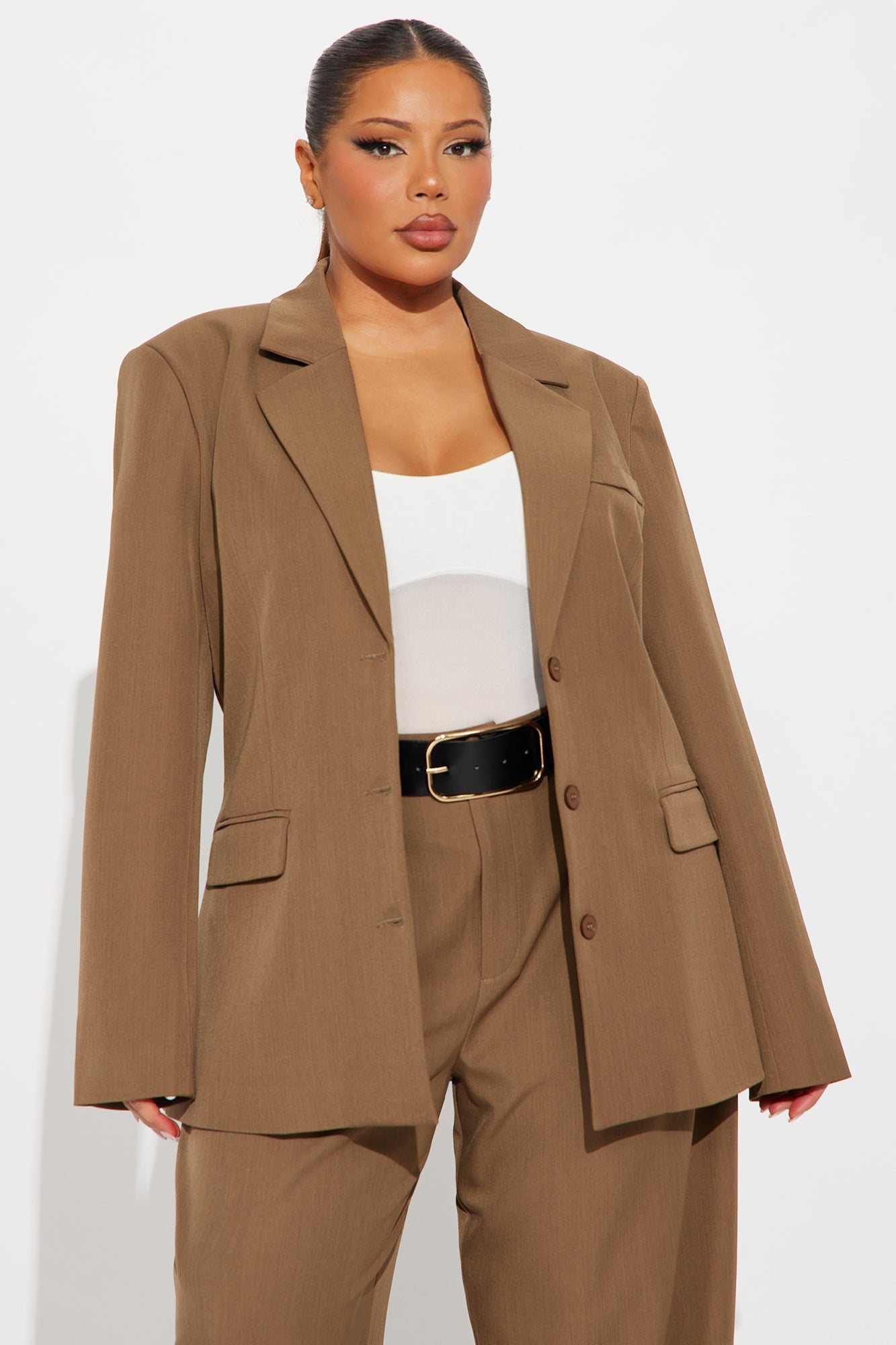 Boss Moves Belted Blazer Pant Set - Olive