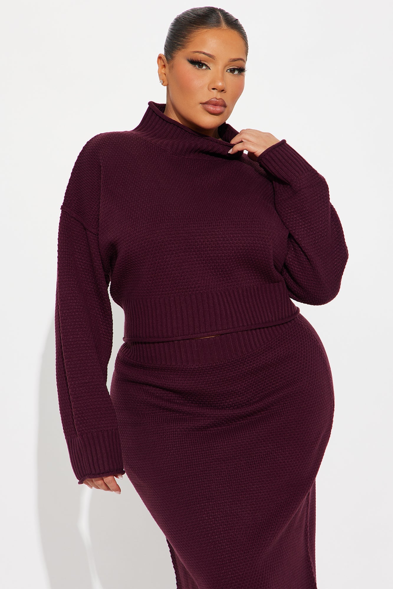 Athena Sweater Turtle Neck Maxi Skirt Set - Plum