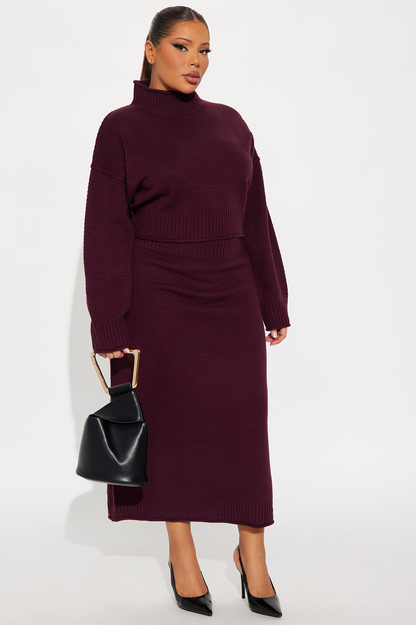 Athena Sweater Turtle Neck Maxi Skirt Set - Plum