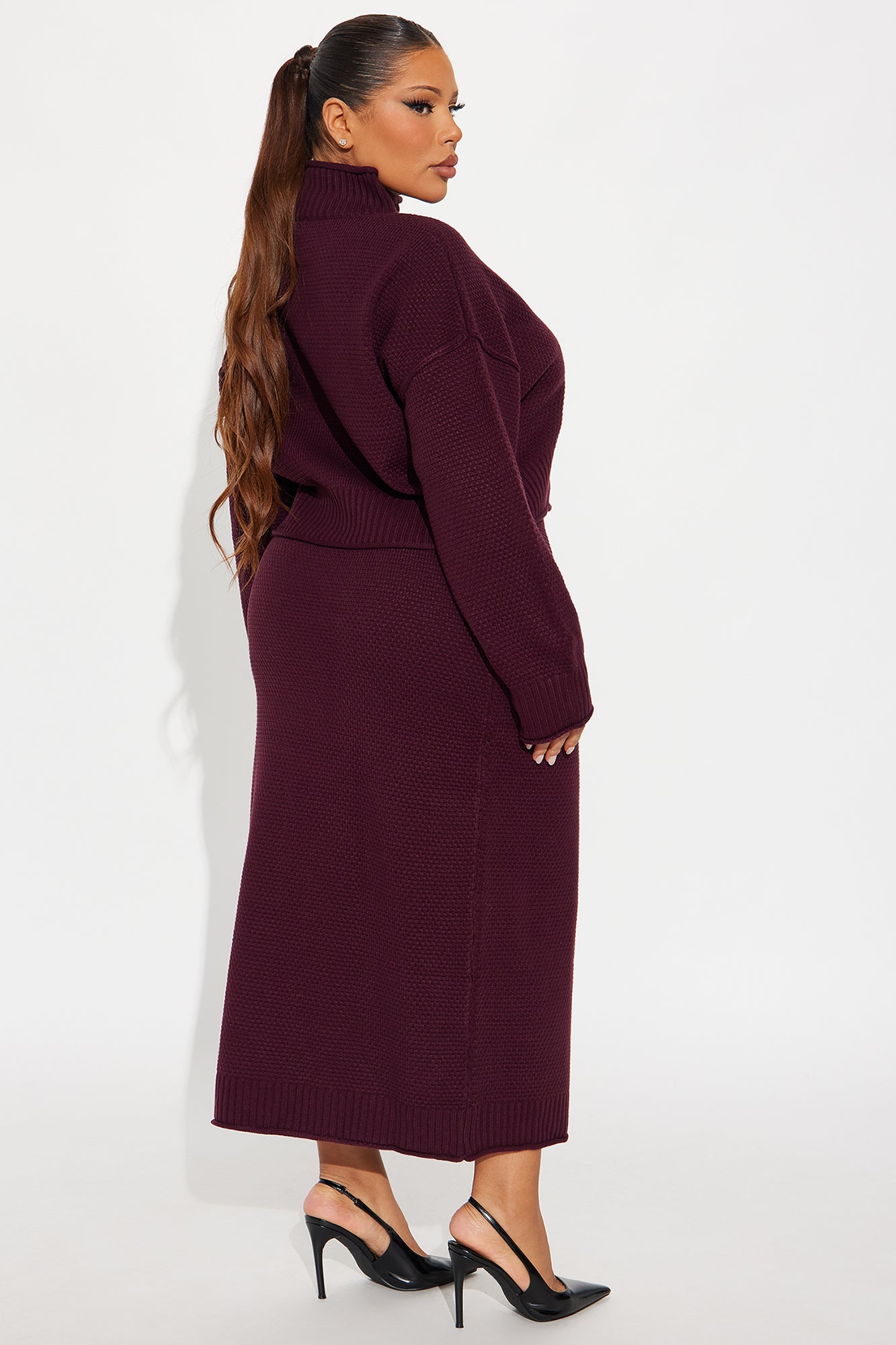 Athena Sweater Turtle Neck Maxi Skirt Set - Plum