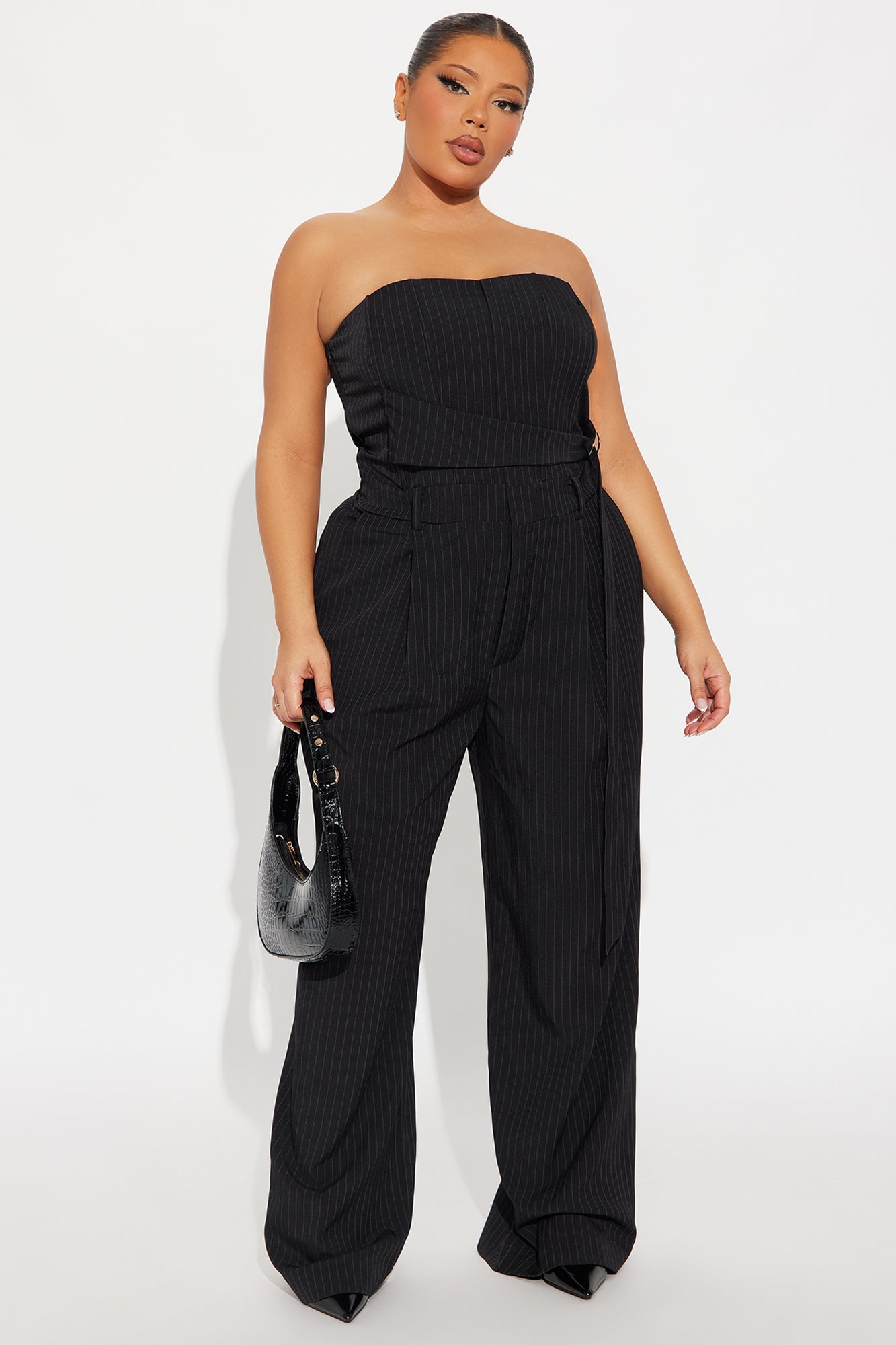 Late For Work Pinstripe Jumpsuit - Black/combo