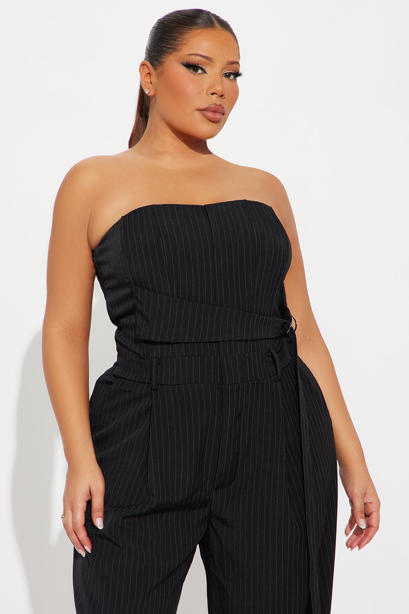 Late For Work Pinstripe Jumpsuit - Black/combo