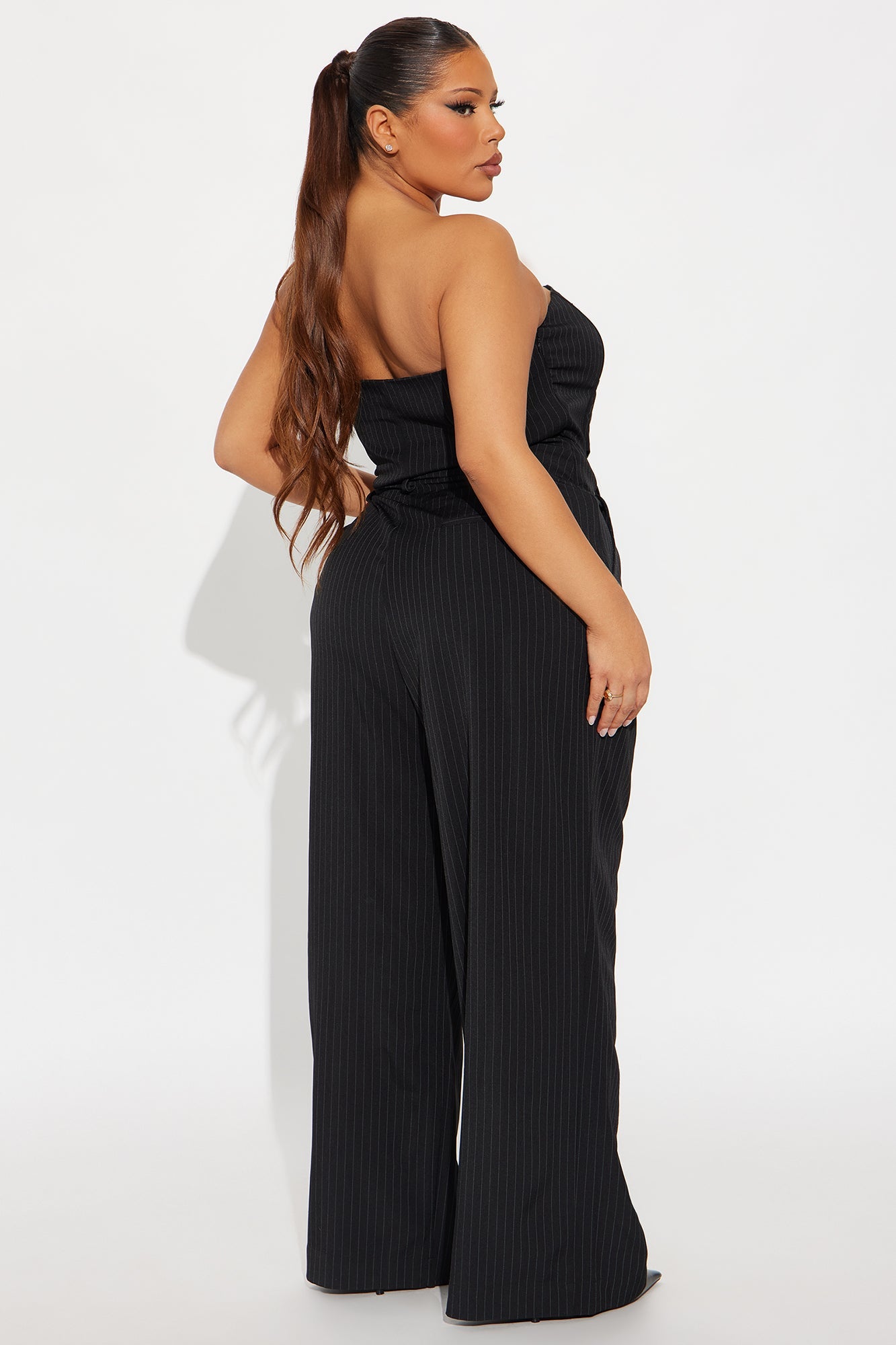 Late For Work Pinstripe Jumpsuit - Black/combo