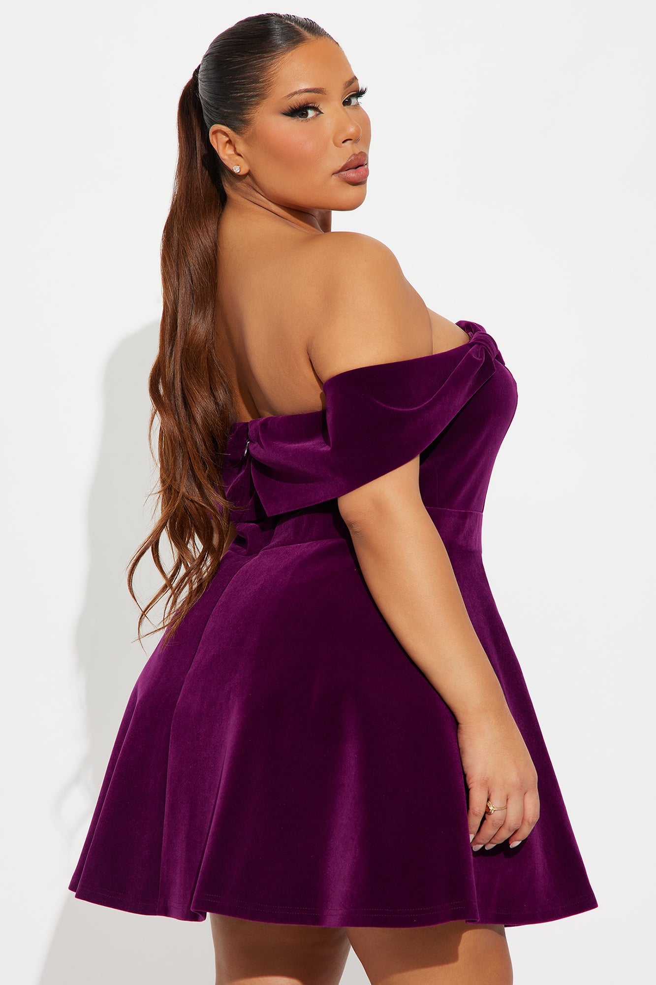 She Is The Moment Strapless Velvet Mini Dress - Purple