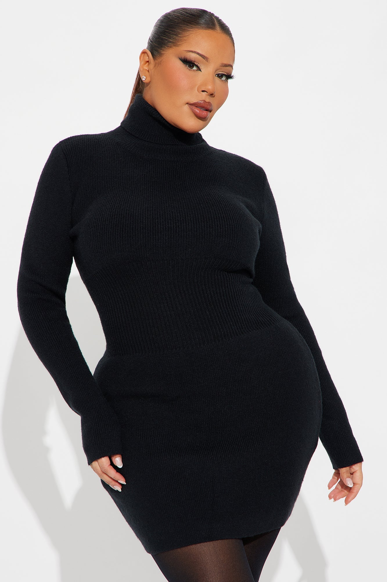 Tillie Turtle Neck Sweater Mini Dress - Black