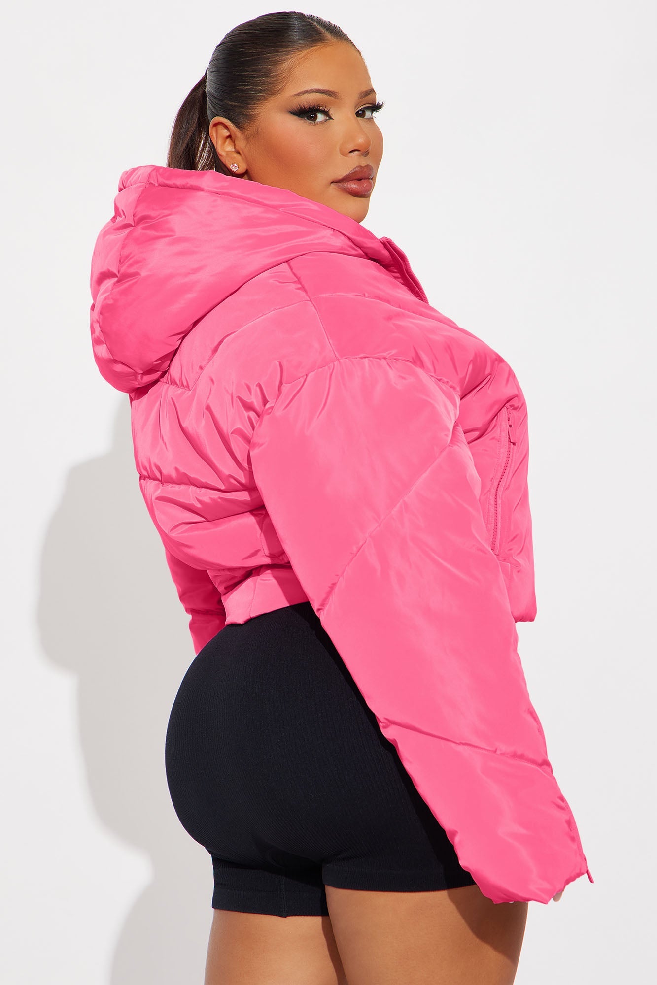 Biggest Fan Cropped Puffer Jacket - Hot Pink
