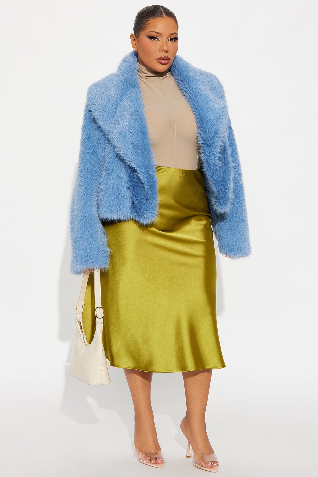 Gigi Faux Fur Coat - Light Blue