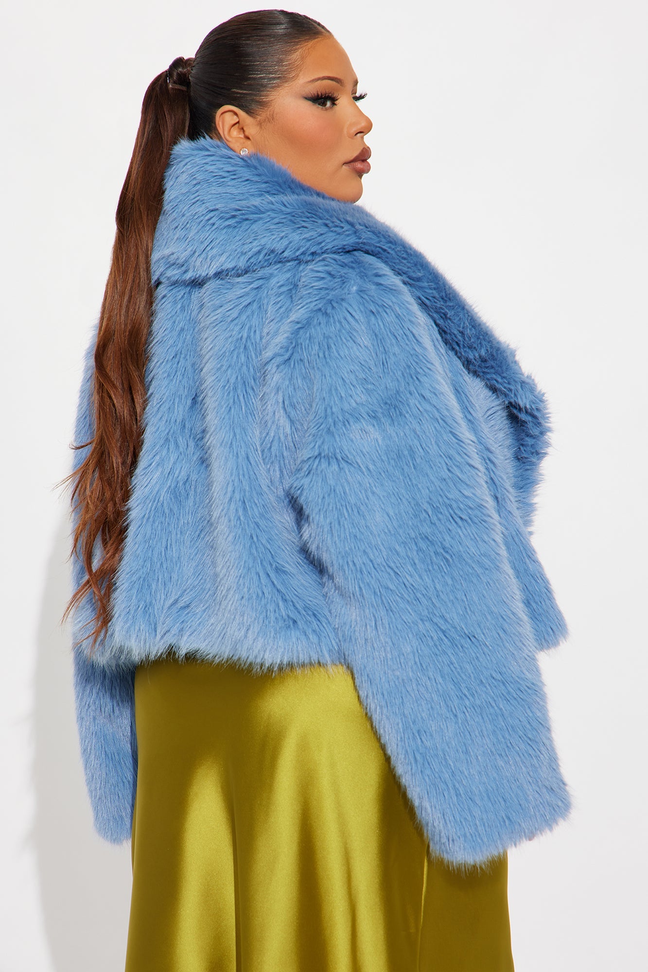 Gigi Faux Fur Coat - Light Blue