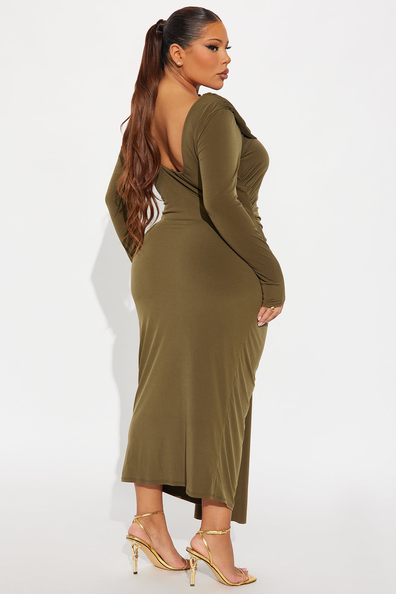 Throwing A Fit Draped Midi Dress - Olive