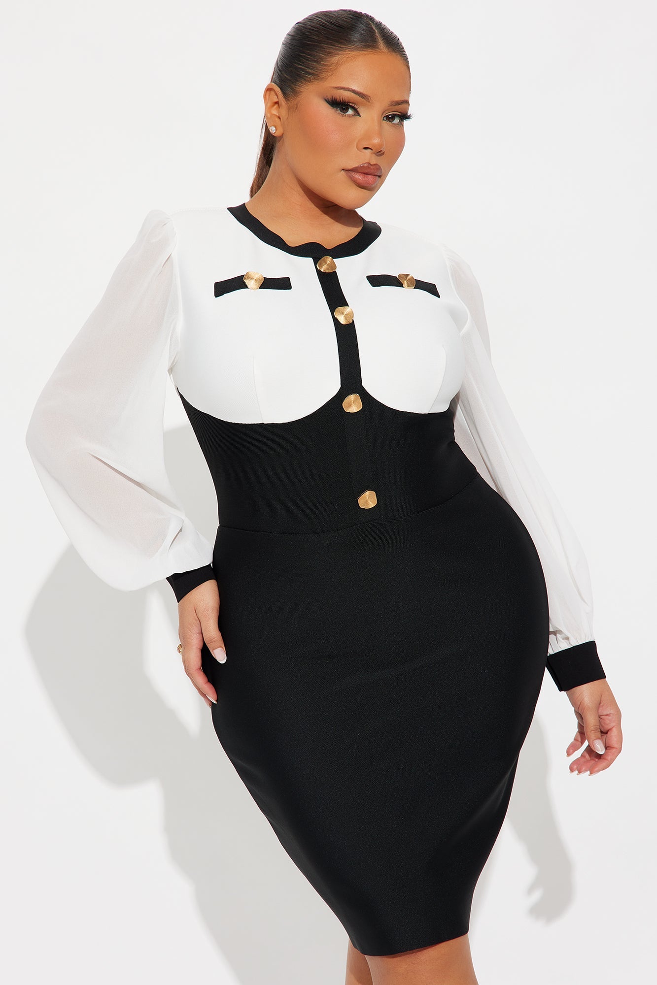 Carly Contrast Trim Bandage Midi Dress - Black/White