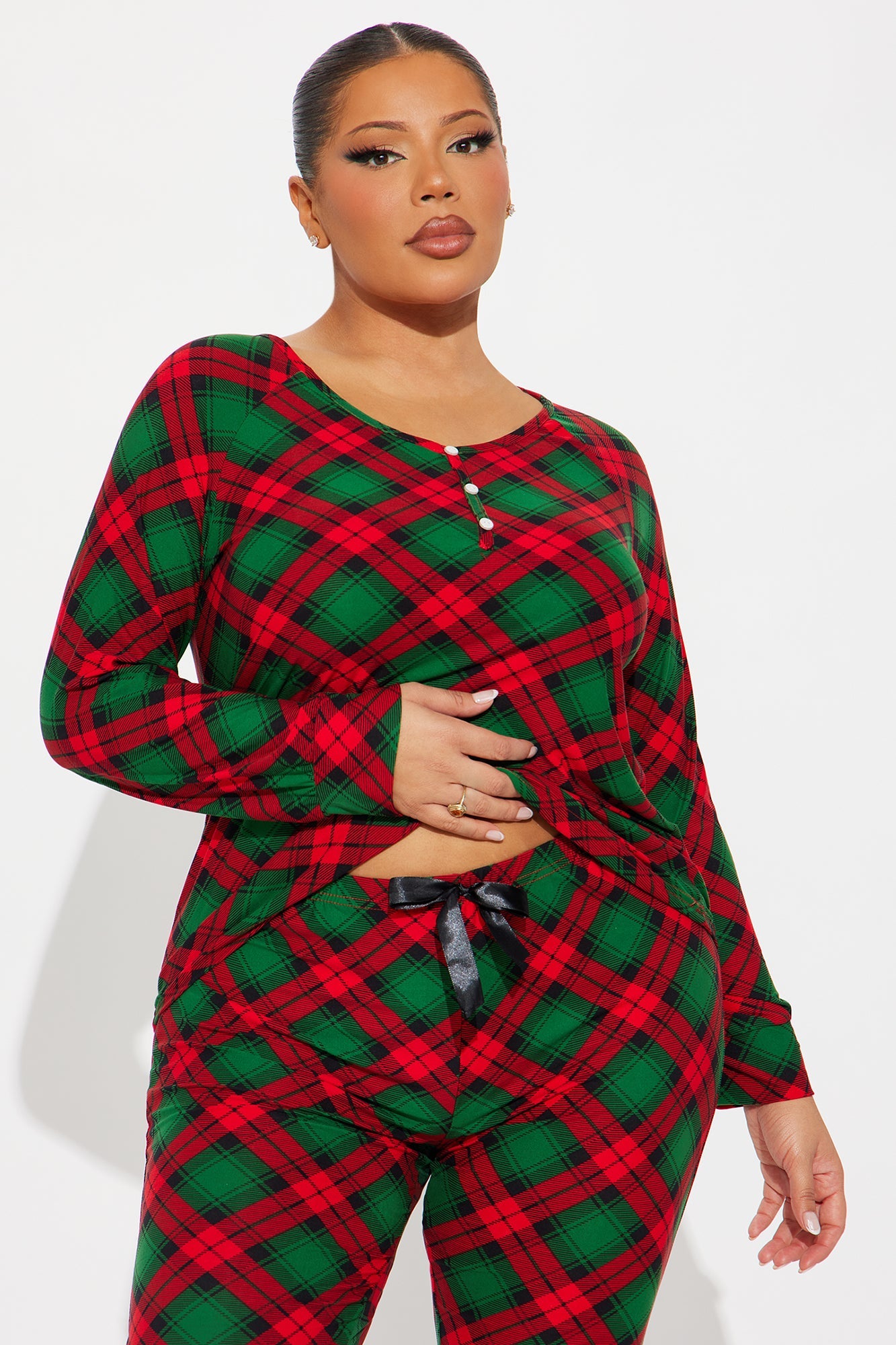 Staying Cozy Matching Family 3 Piece Long Sleeve Henley PJ Jogger Set - Red/combo