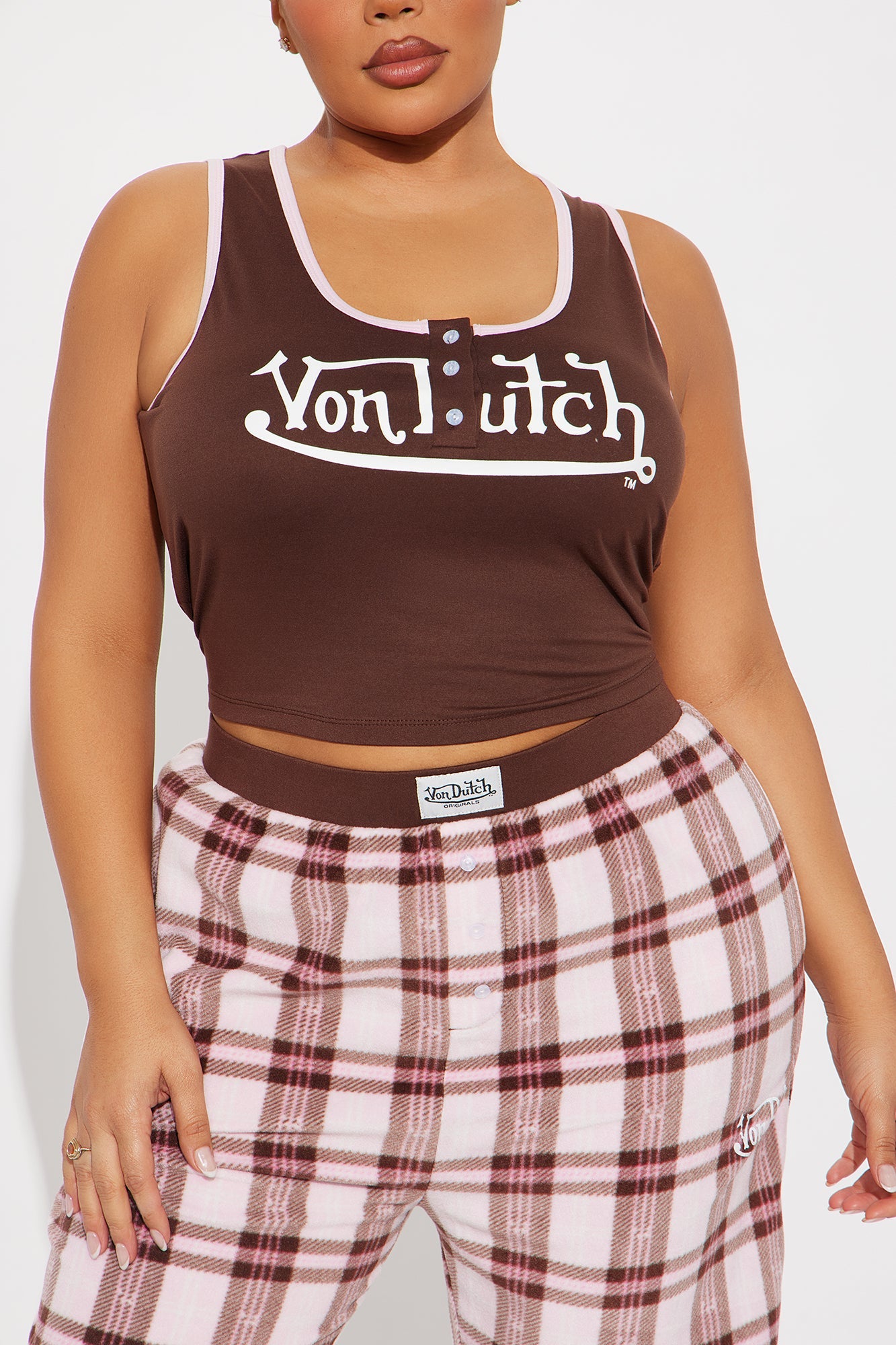 Von Dutch Tank PJ Fleece Boxer Pant Set - Chocolate/Combo