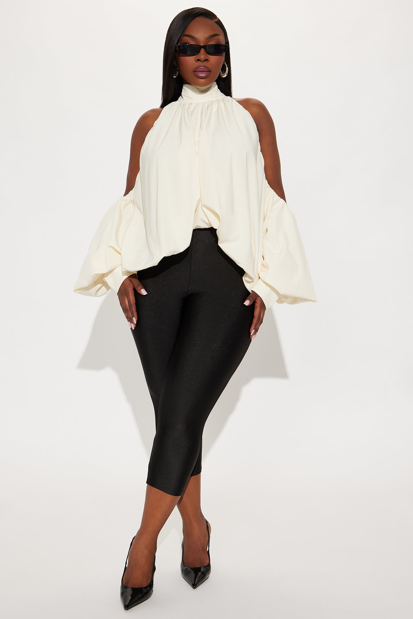 Inner Goddess Draped Lantern Top - Ivory