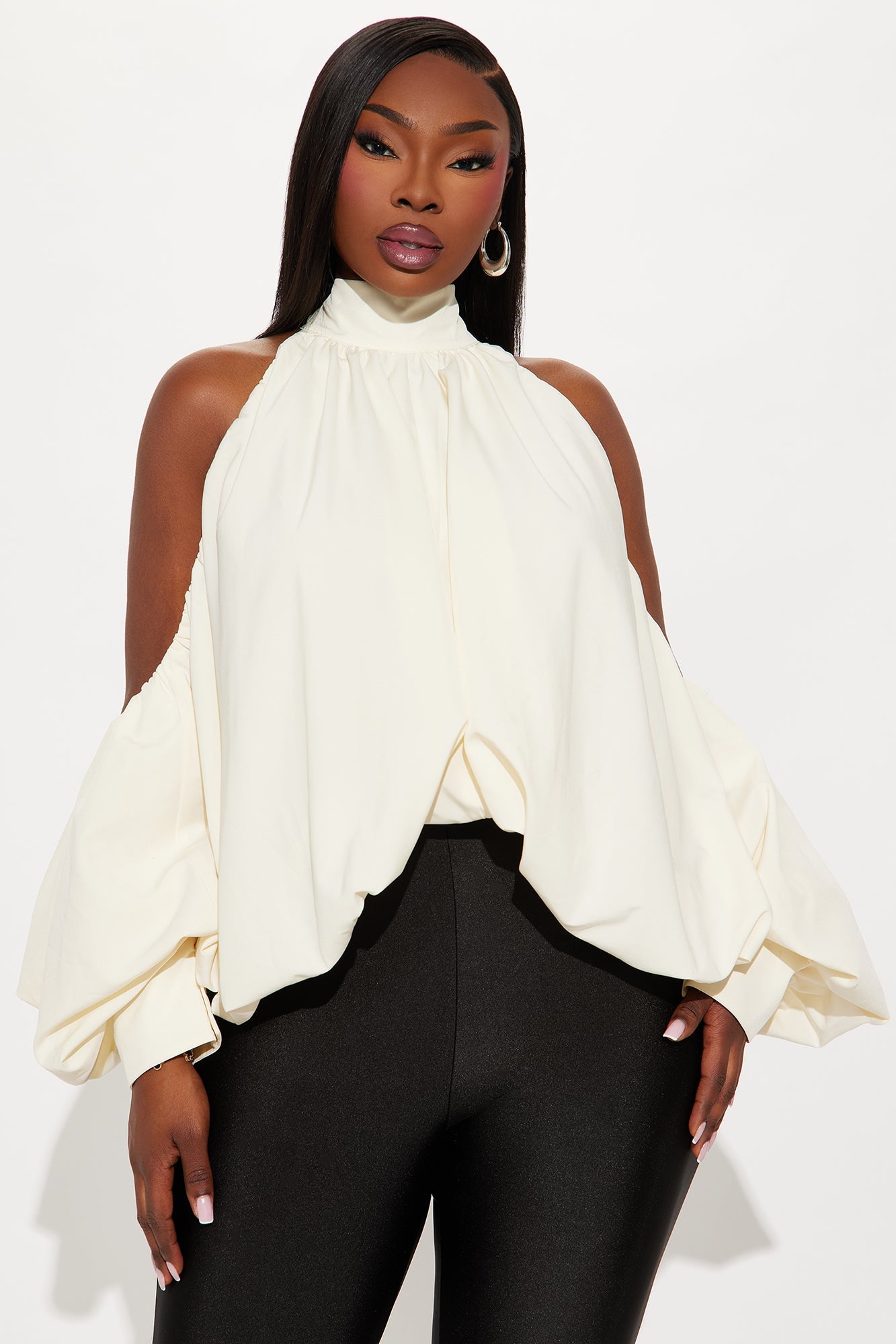 Inner Goddess Draped Lantern Top - Ivory