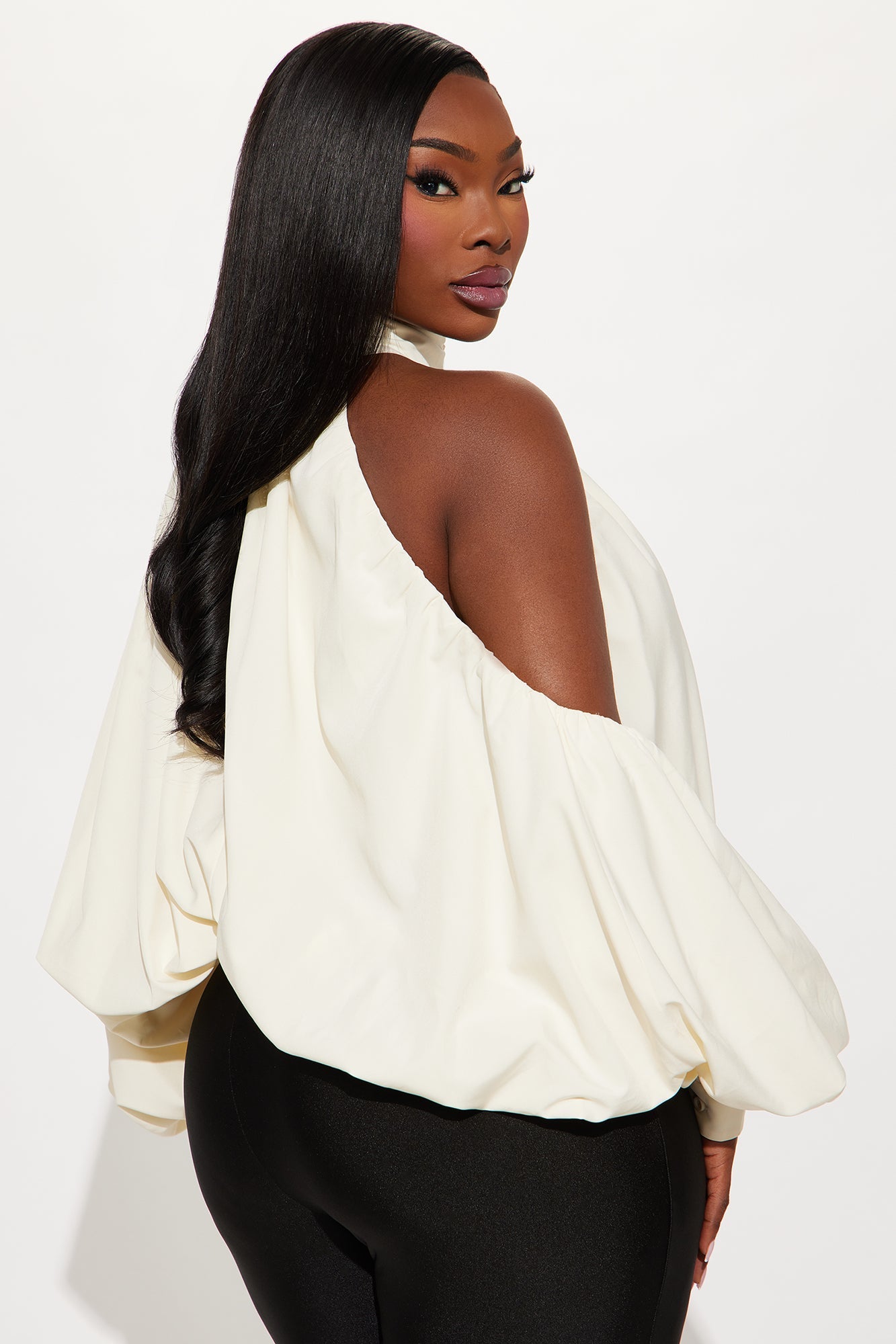 Inner Goddess Draped Lantern Top - Ivory